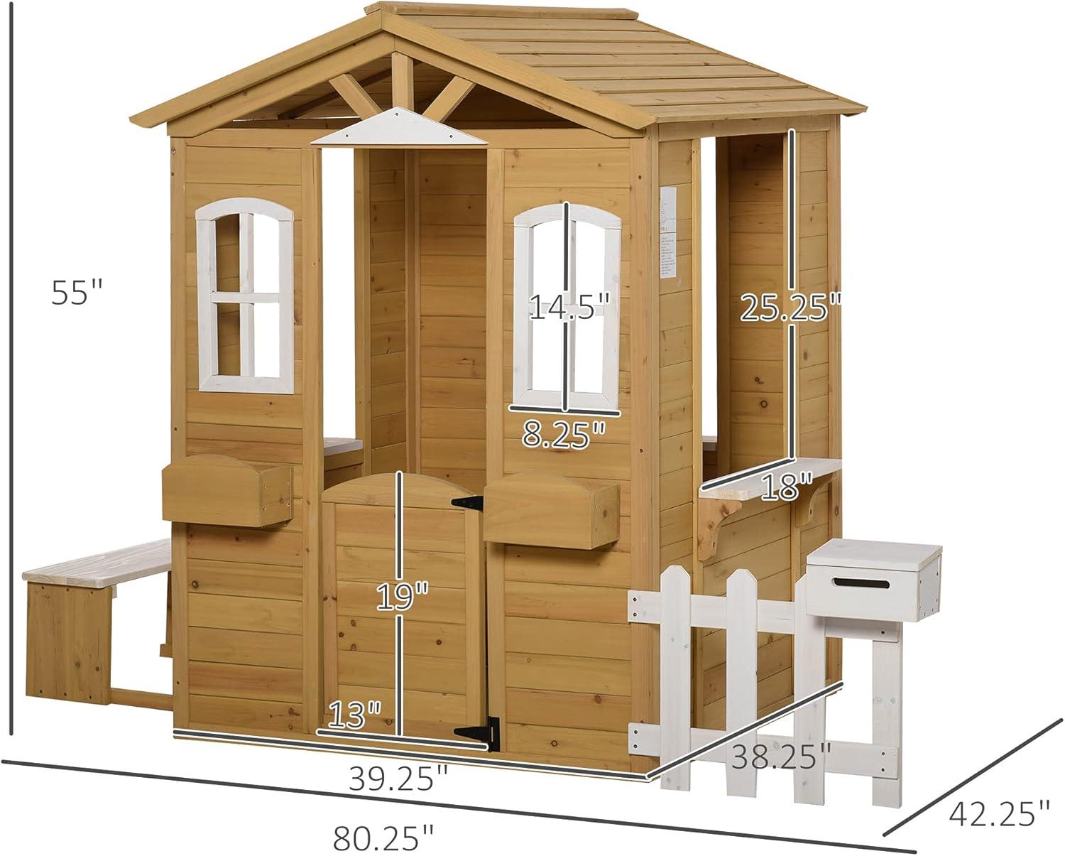 Natural Fir Wood Outdoor Playhouse with Working Doors and Windows