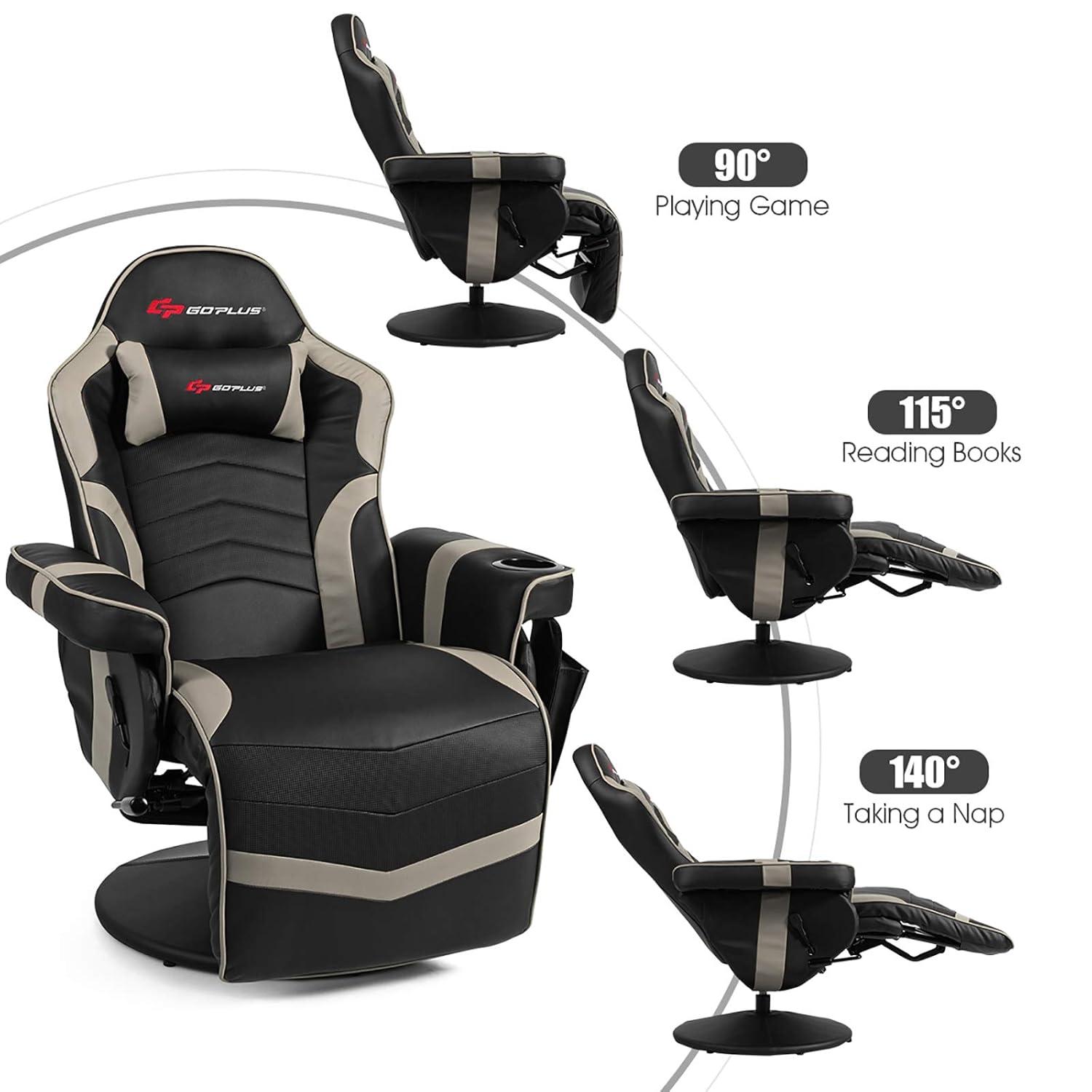 Costway Massage Gaming Recliner Reclining Racing Chair Swivel Gray