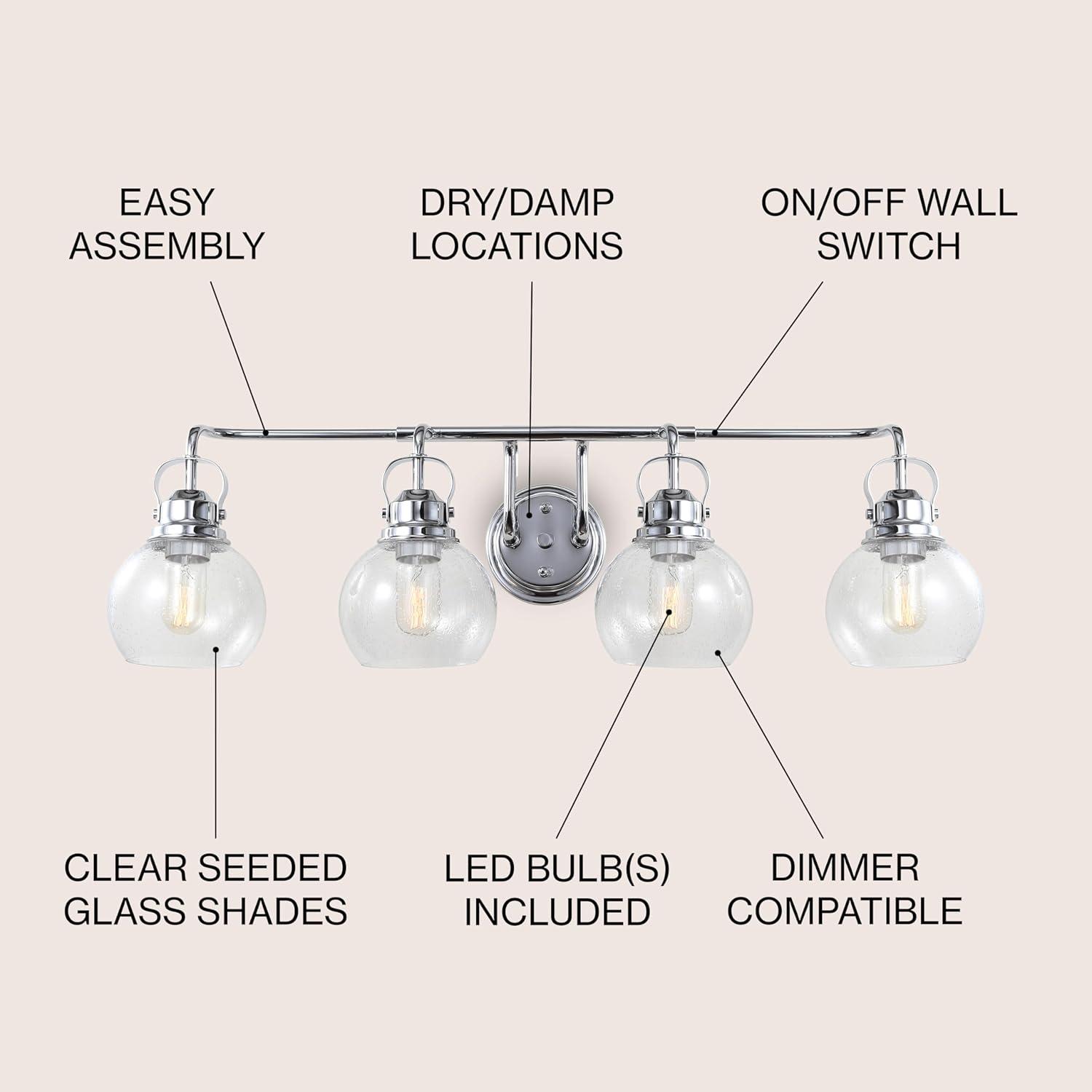 Shirley 34" 4-Light Metal/Seeded Glass Vanity Light, Chrome