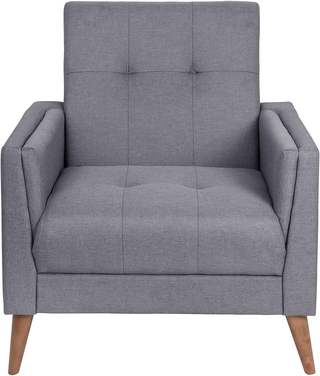 Flash Furniture Conrad Mid-Century Modern Commercial Grade Armchair with Tufted Faux Linen Upholstery & Solid Wood Legs in Slate Gray