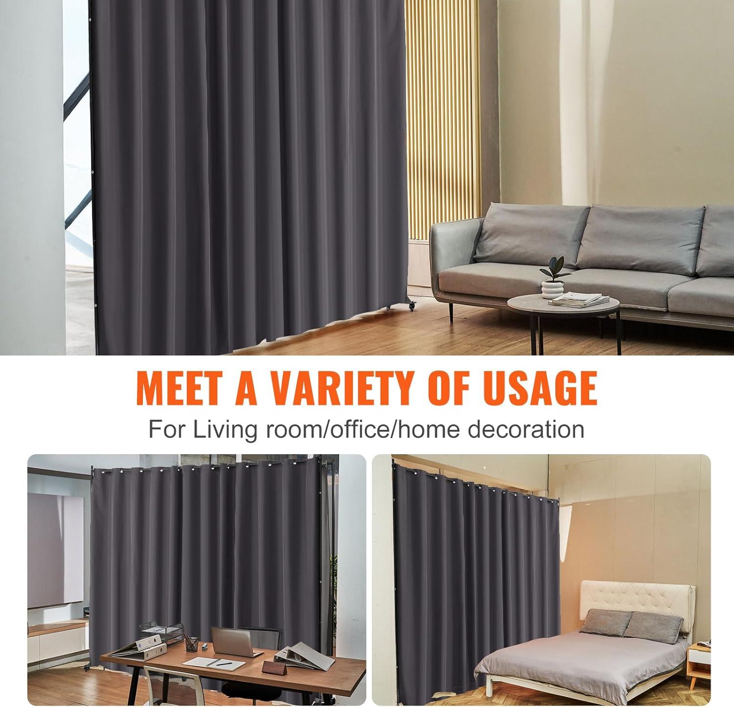 VEVOR Room Divider, Portable Panel Room Divider with Wheels Curtain Divider Stand, Freestanding Partition Divider Privacy Screen for Office, Bedroom, Dining Room, Study, Grey