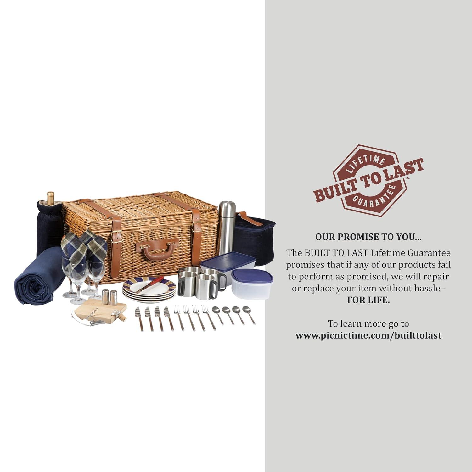 Picnic Time Windsor Luxury Large Wicker Picnic Basket with Picnic