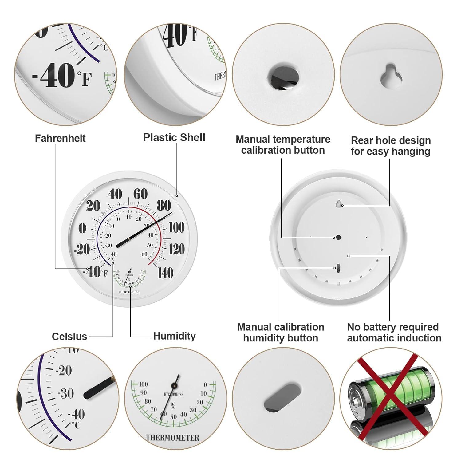 Uanit Indoor Outdoor Thermometer Large Numbers Wall Thermometer Hygrometer Waterproof Does not Require Battery Wireless Hanging Hygrometer Garden Decoration