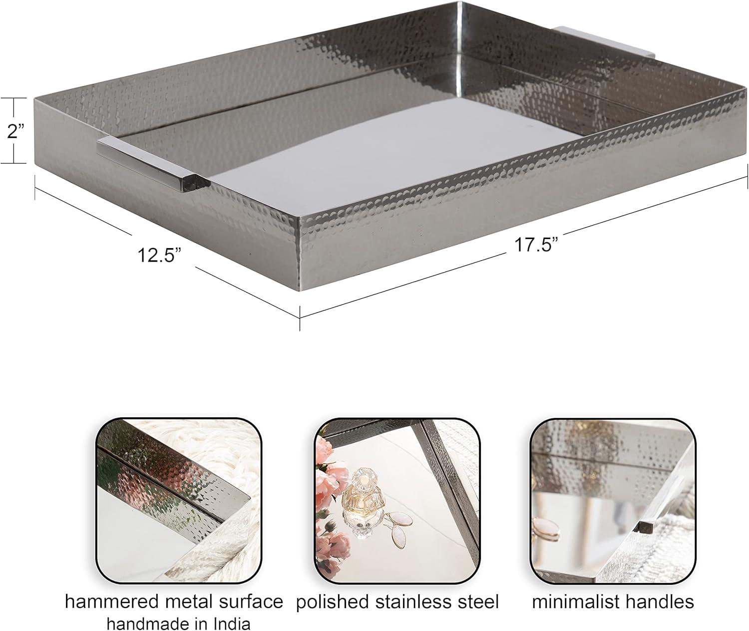 Samana Silver Hammered Stainless Steel Rectangular Tray