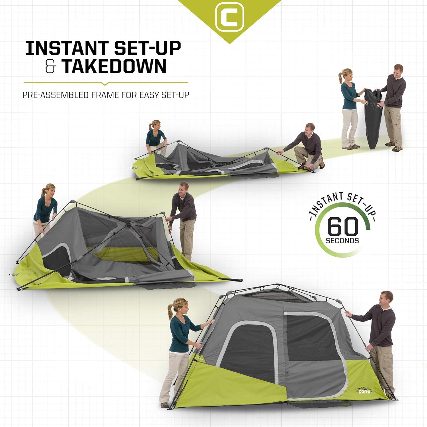 CORE 6 Person Instant Cabin Tent with Wall Organizer (Gray)