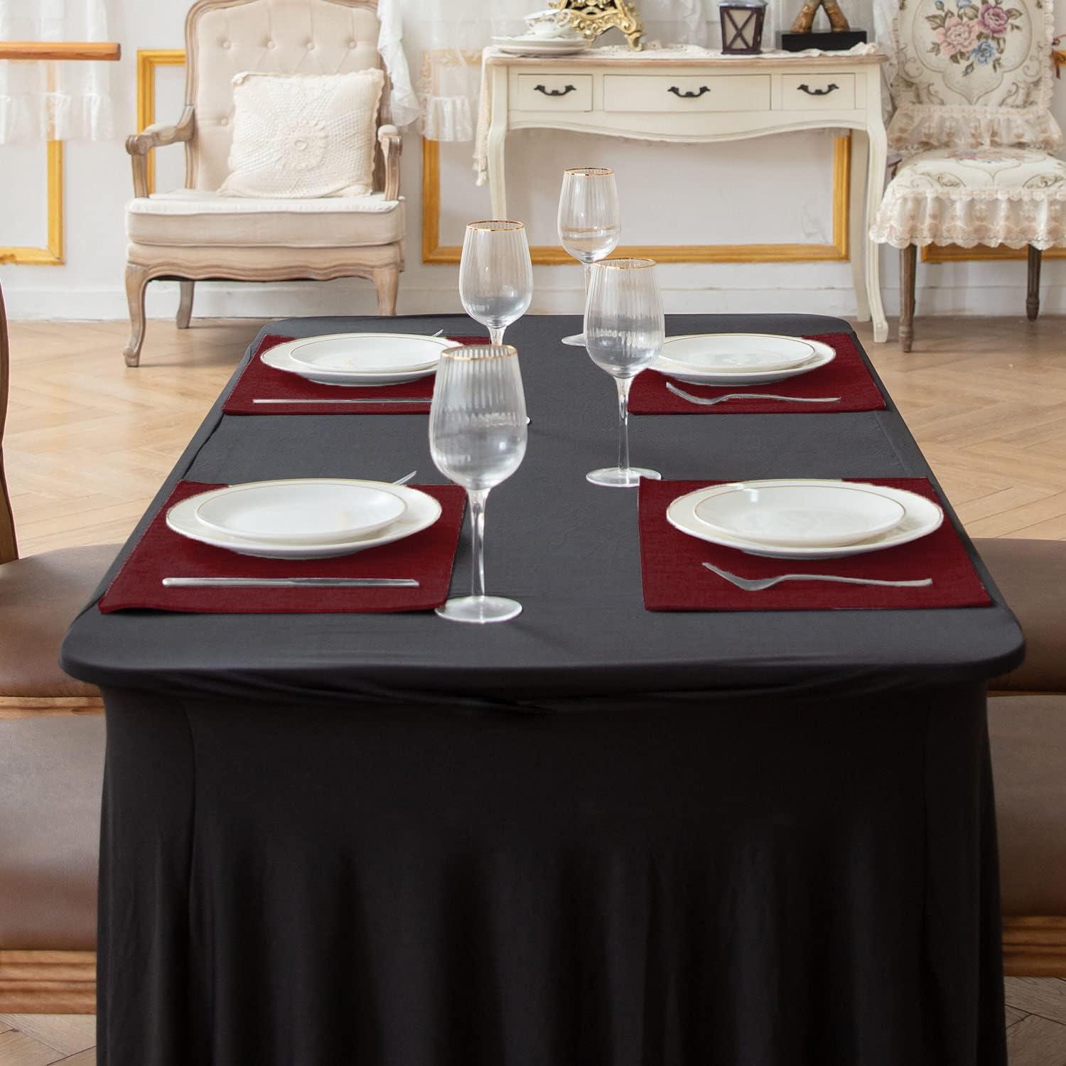 Burgundy Rectangular Linen-Style Fabric Placemats Set of 8