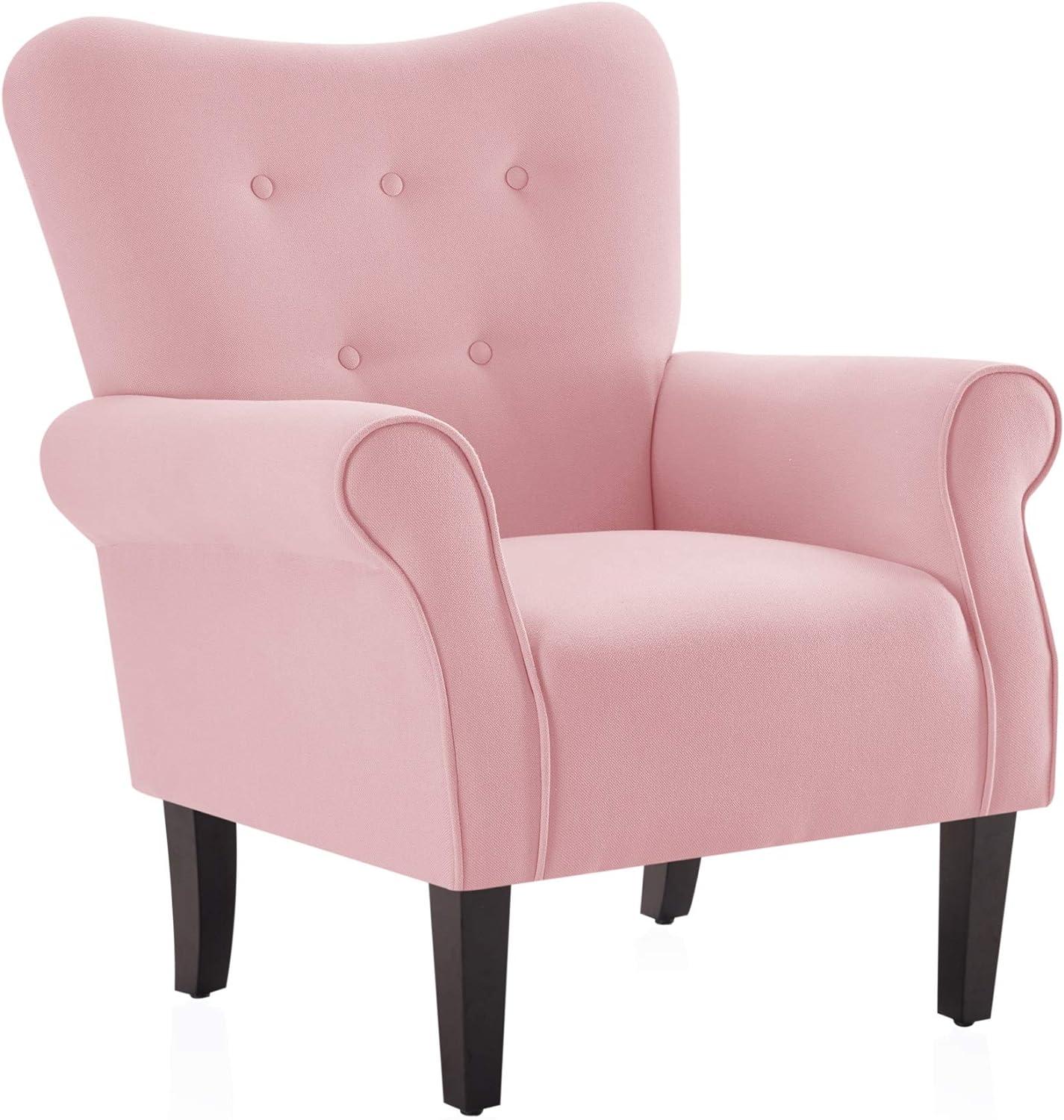 Allston High Backrest Pink Floral Accent Chair with Wooden Legs