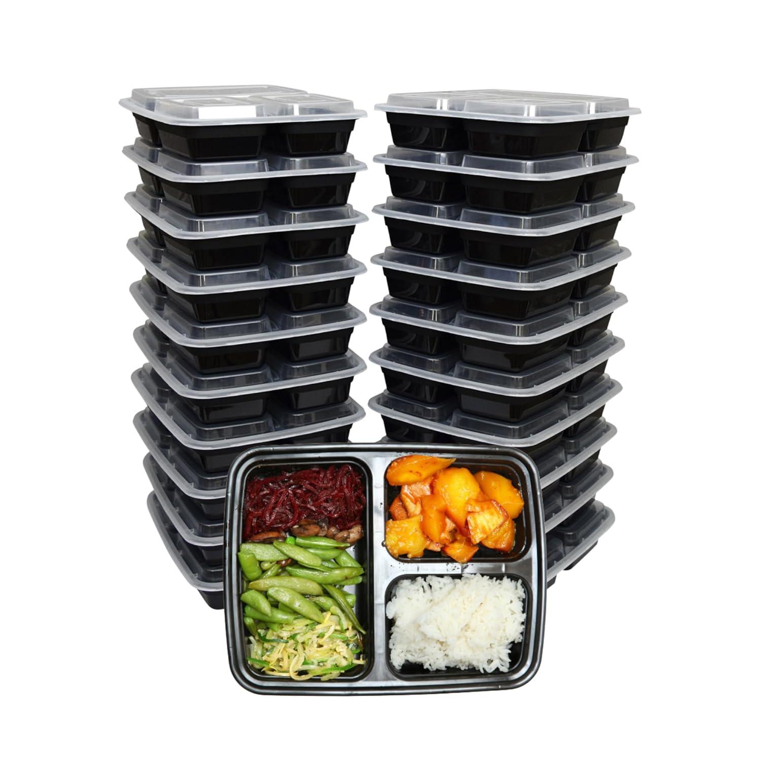 3 Compartment Meal Prep Containers with Lids Food Storage BPA Free Pack of 10