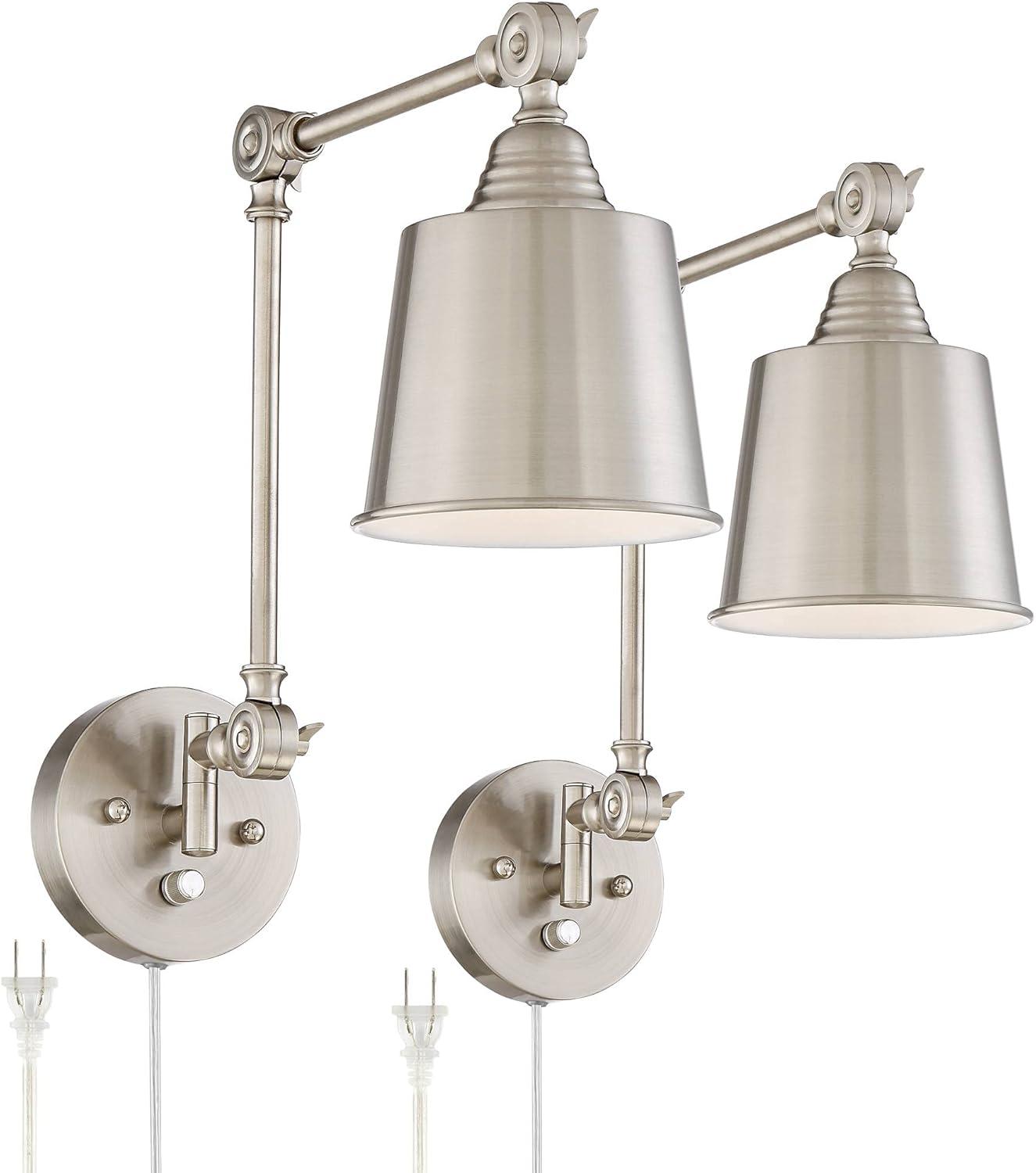 360 Lighting Mendes Modern Wall Lamps Set of 2 Brushed Nickel Plug-in 4 1/4" Light Fixture Up Down Adjustable for Bedroom Reading Living Room Hallway