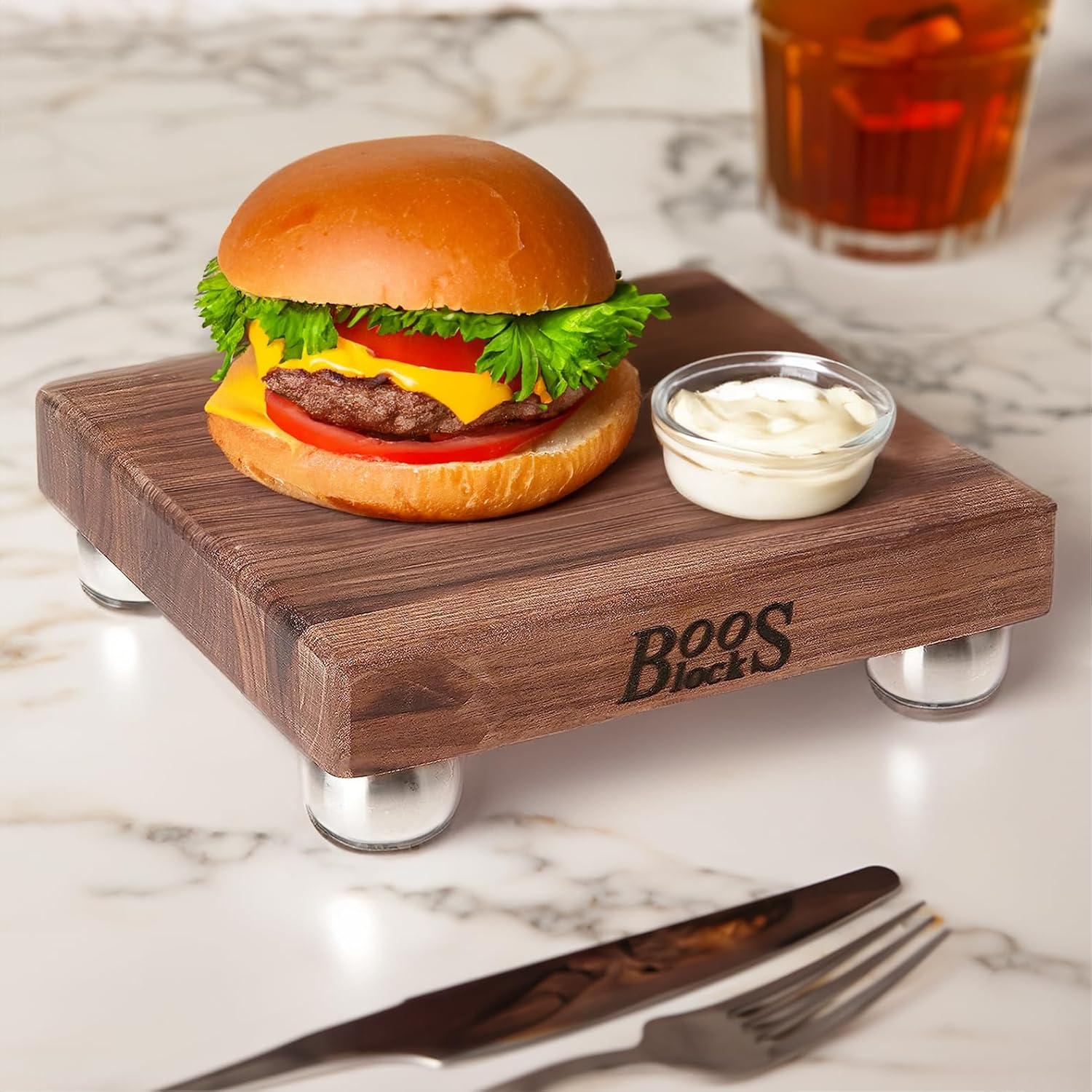 John Boos Cutting Board for Kitchen, 1.5 Inches Thick Edge Grain Square Boos Chopping Block with Wooden Bun Feet