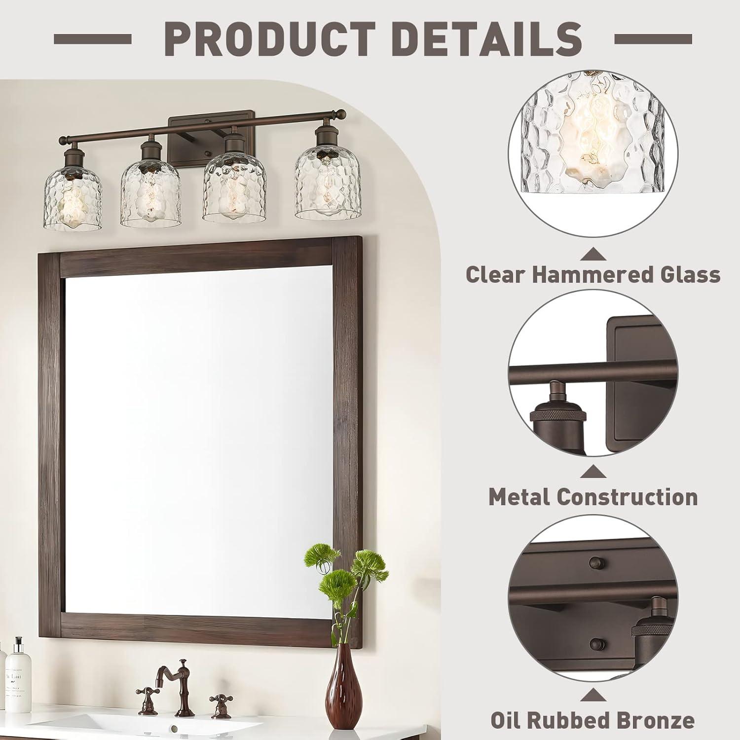 Oil Rubbed Bronze 4-Light Vanity with Clear Hammered Glass Shades