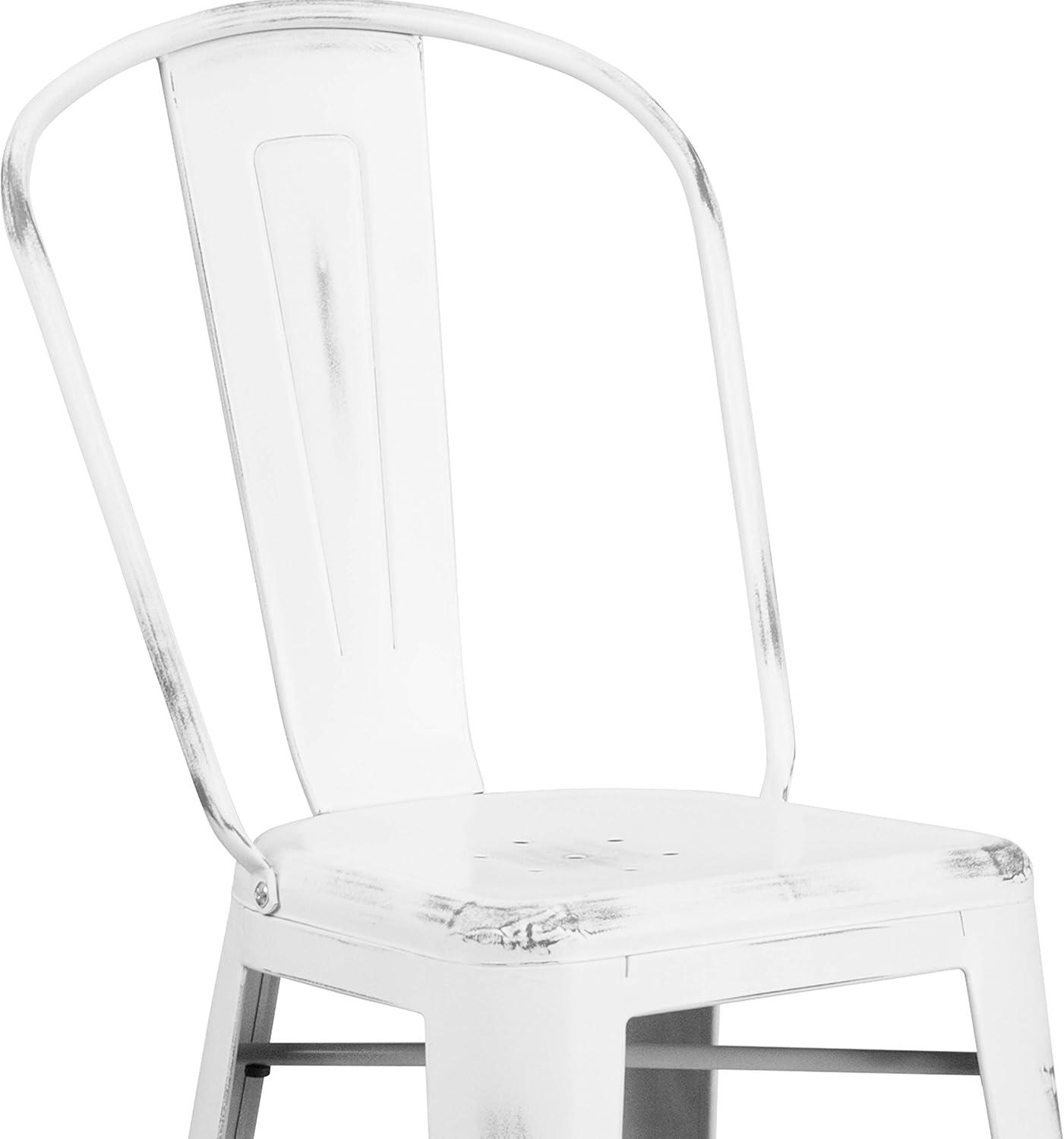 Flash Furniture Commercial Grade 30" High Distressed White Metal Indoor-Outdoor Barstool with Back