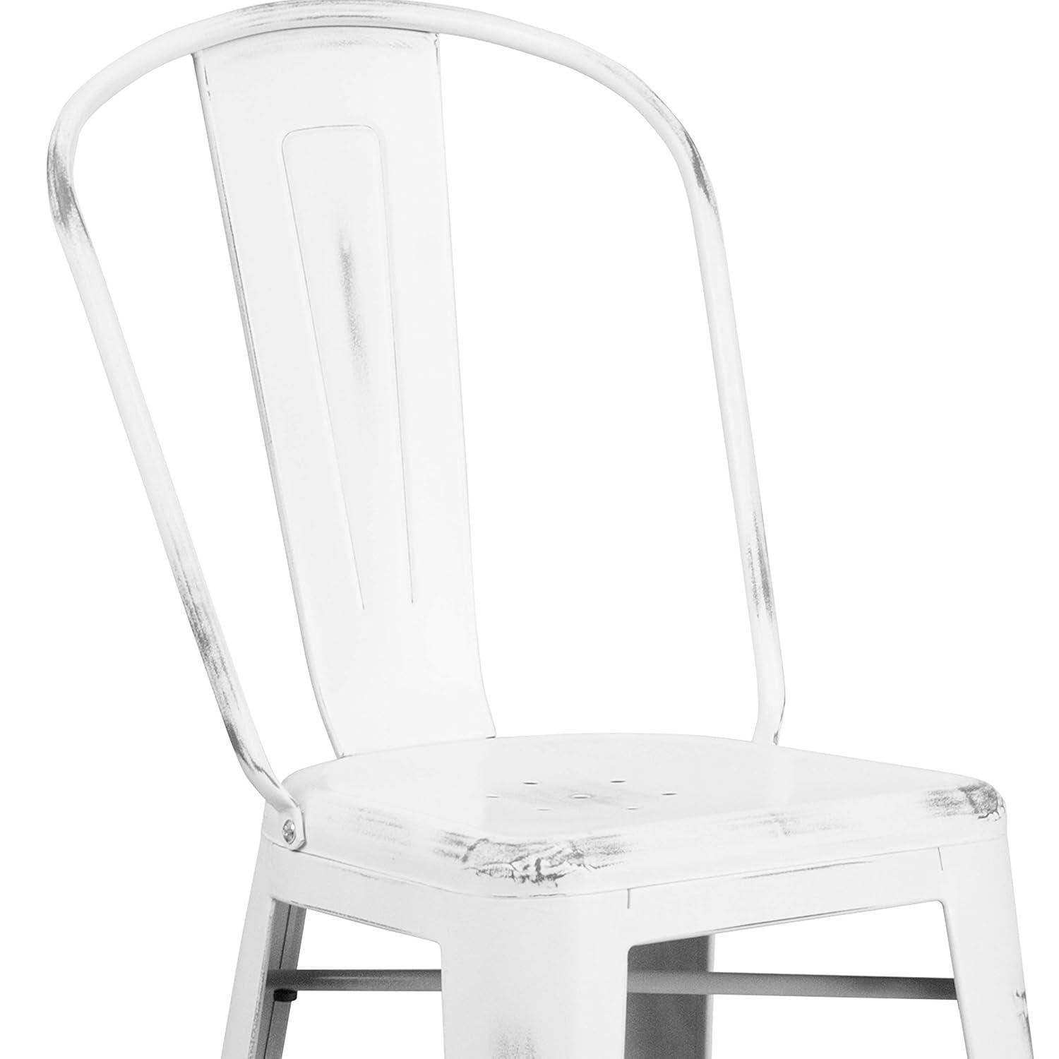 Flash Furniture Commercial Grade 30" High Distressed White Metal Indoor-Outdoor Barstool with Back