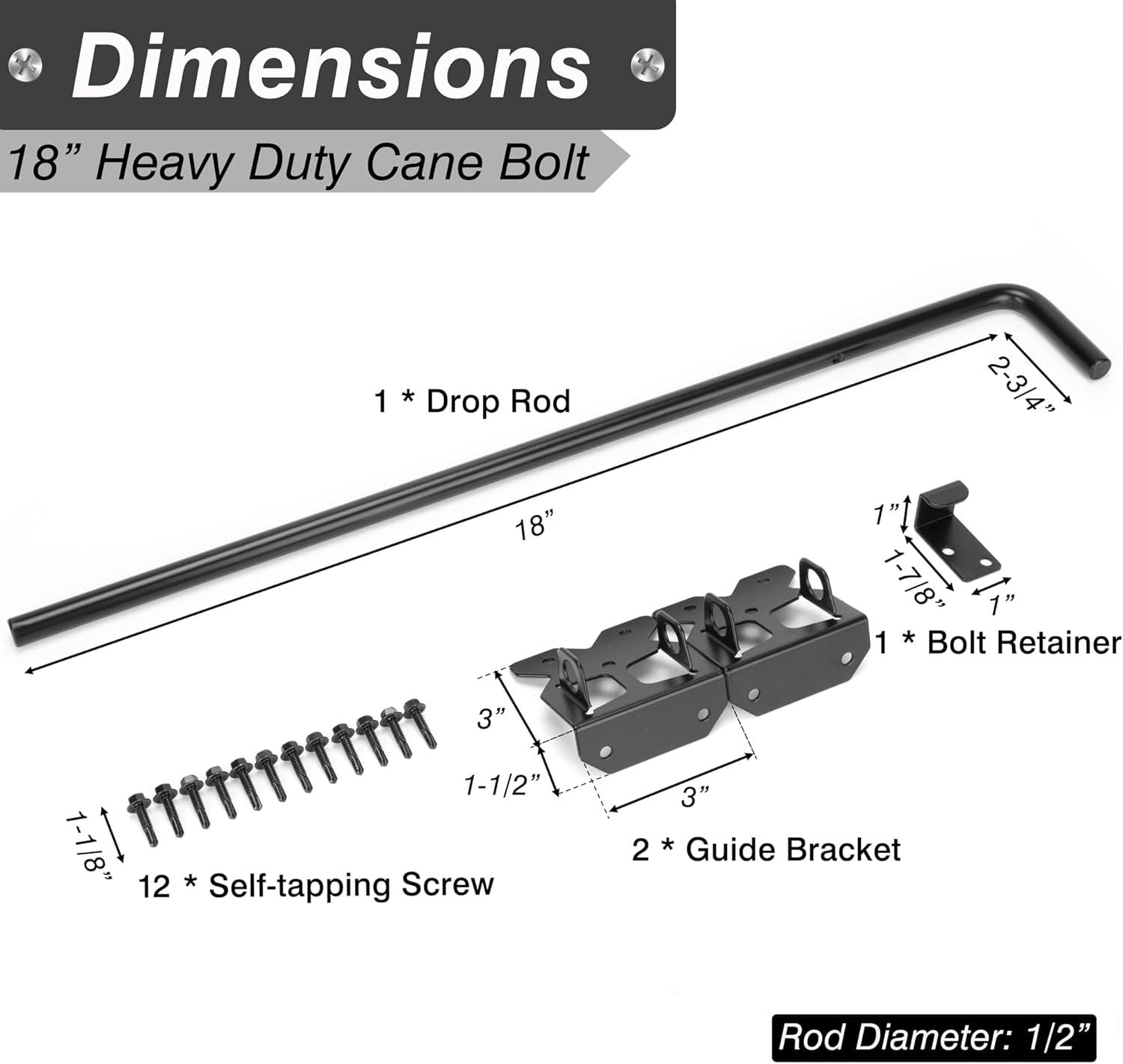 18" Black Metal Gate Cane Bolt with Fasteners