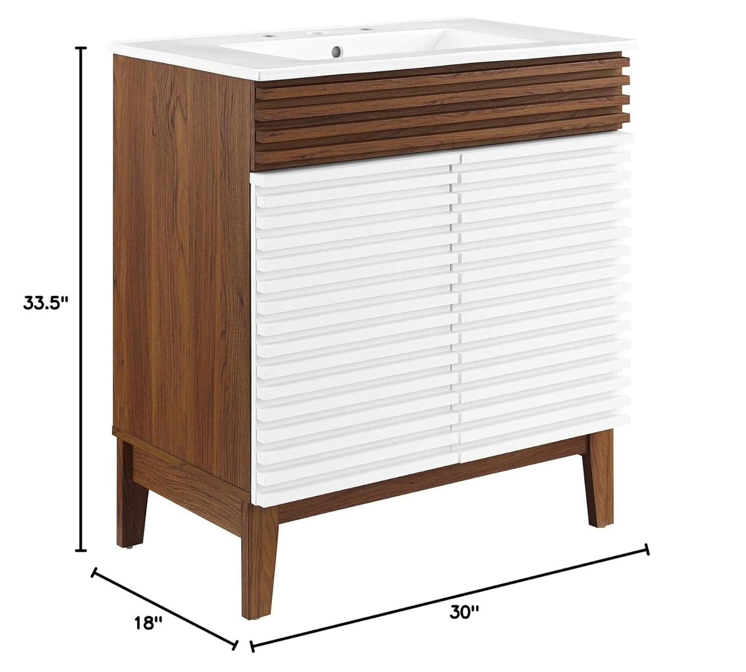Modway Render Vanity with Sink-Floor, 30 Inch, Walnut White