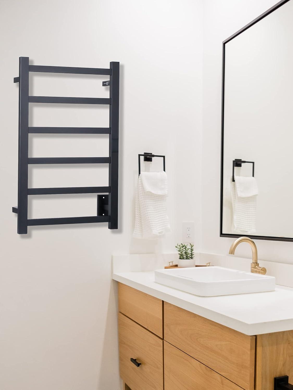 Topdattion Electric Towel Warmer | Super Thin | Hardwired & Plug-in | 6 Bar Matte black