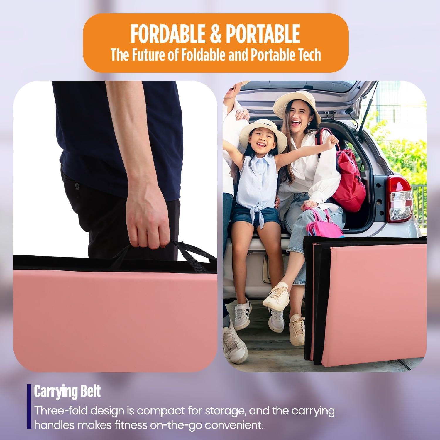 PayLessHere Gymnastics Mat - Folding Gymnastic Mat for Tumbling, Stretching, Yoga & Arts - Thick PU Leather - Indoor/Outdoor