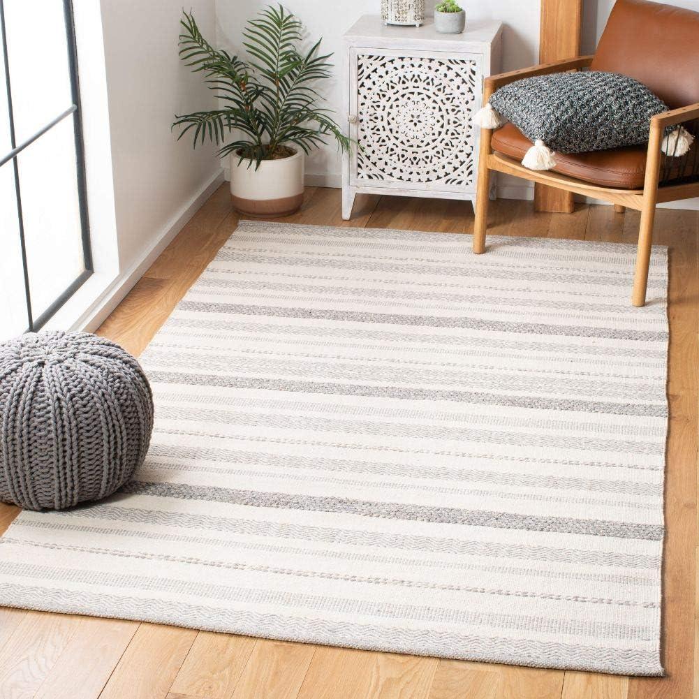 SAFAVIEH Striped Kilim Siofra Striped Cotton Area Rug, Ivory/Grey, 9' x 12'