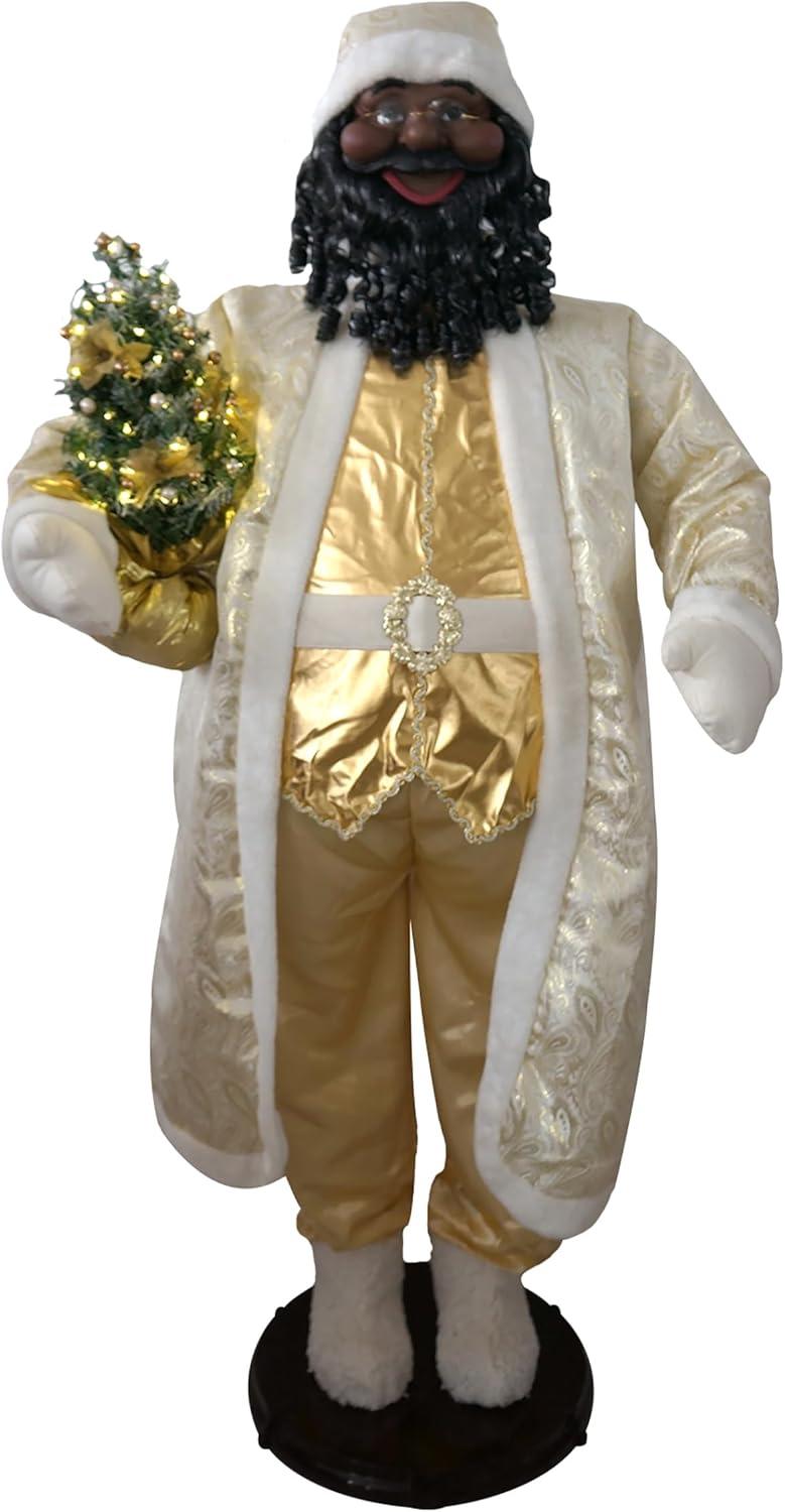 Fraser Hill Farm Life Size 58-in. Dancing African American Santa Animatronic in Gold Coat