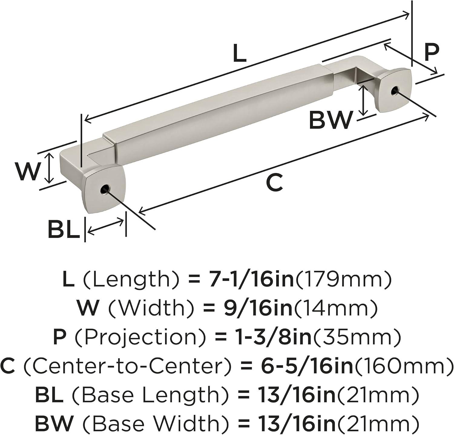 Amerock Stature 6-5/16 inch (160mm) Center-to-Center Satin Nickel Cabinet Pull