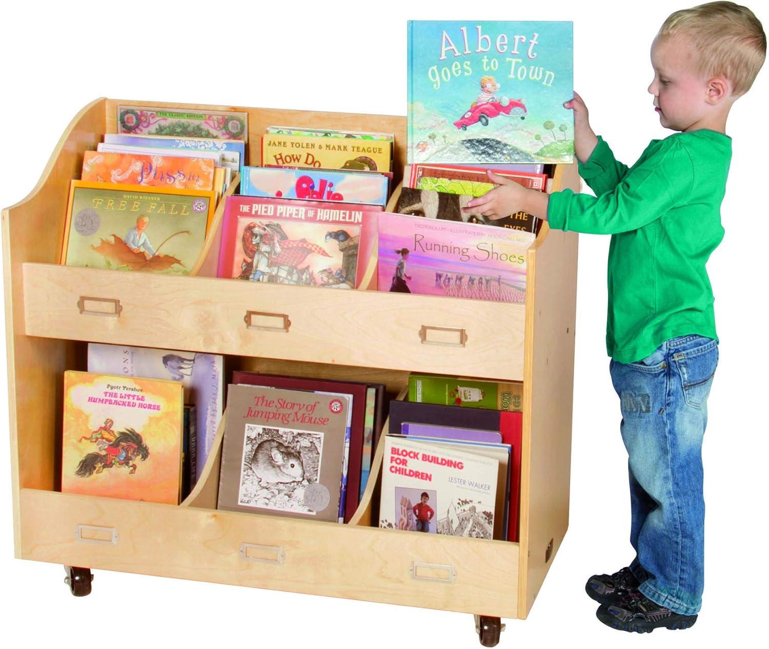 Guidecraft Mobile Book Organizer - Natural: Kids Mobile Book Cart and Mobile Classroom Storage