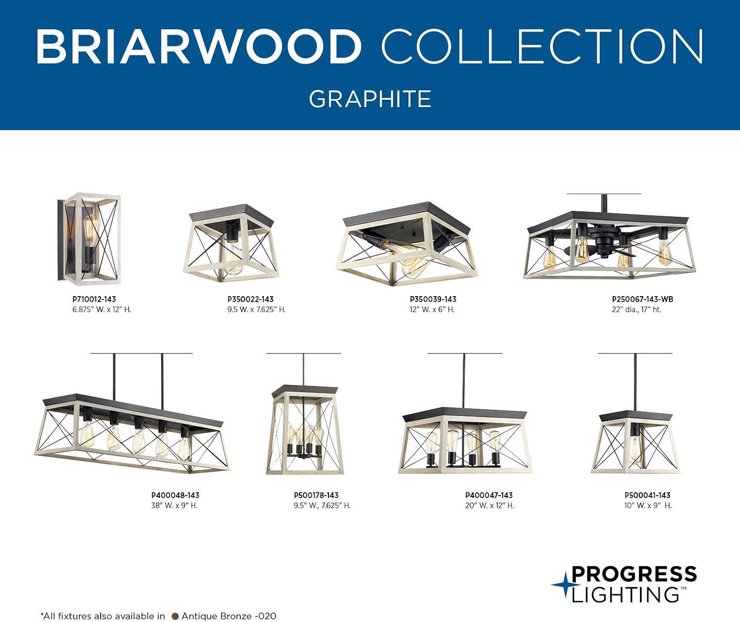 Progress Lighting Briarwood 1-Light Mini-Pendant, Steel, Graphite Finish, Faux-Painted Wood Enclosure