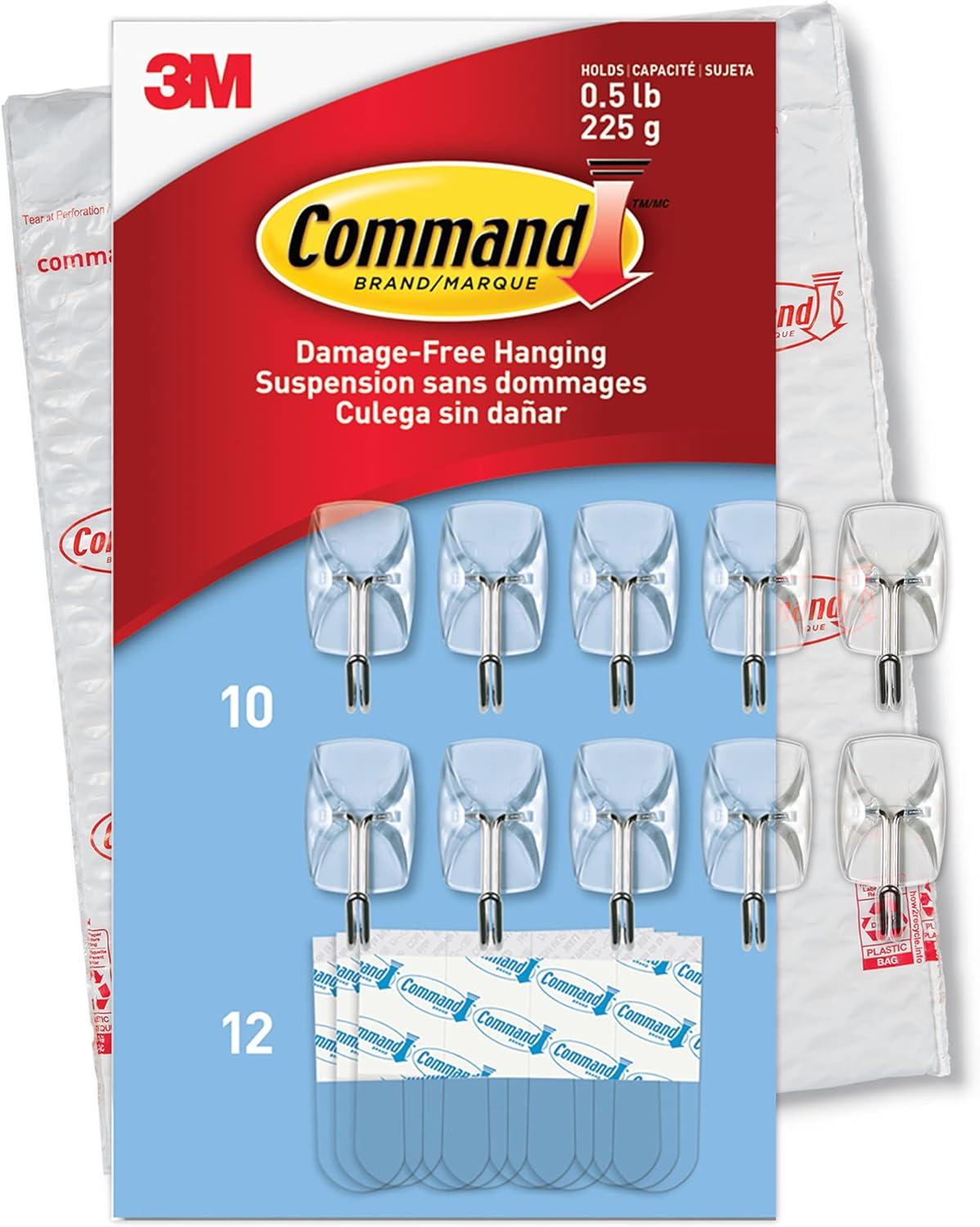 Command CL067-10NA Small Wire Hooks that holds 0.5 lb in Easy To Open Packaging, 10 Hooks, Clear, 10 Hooks