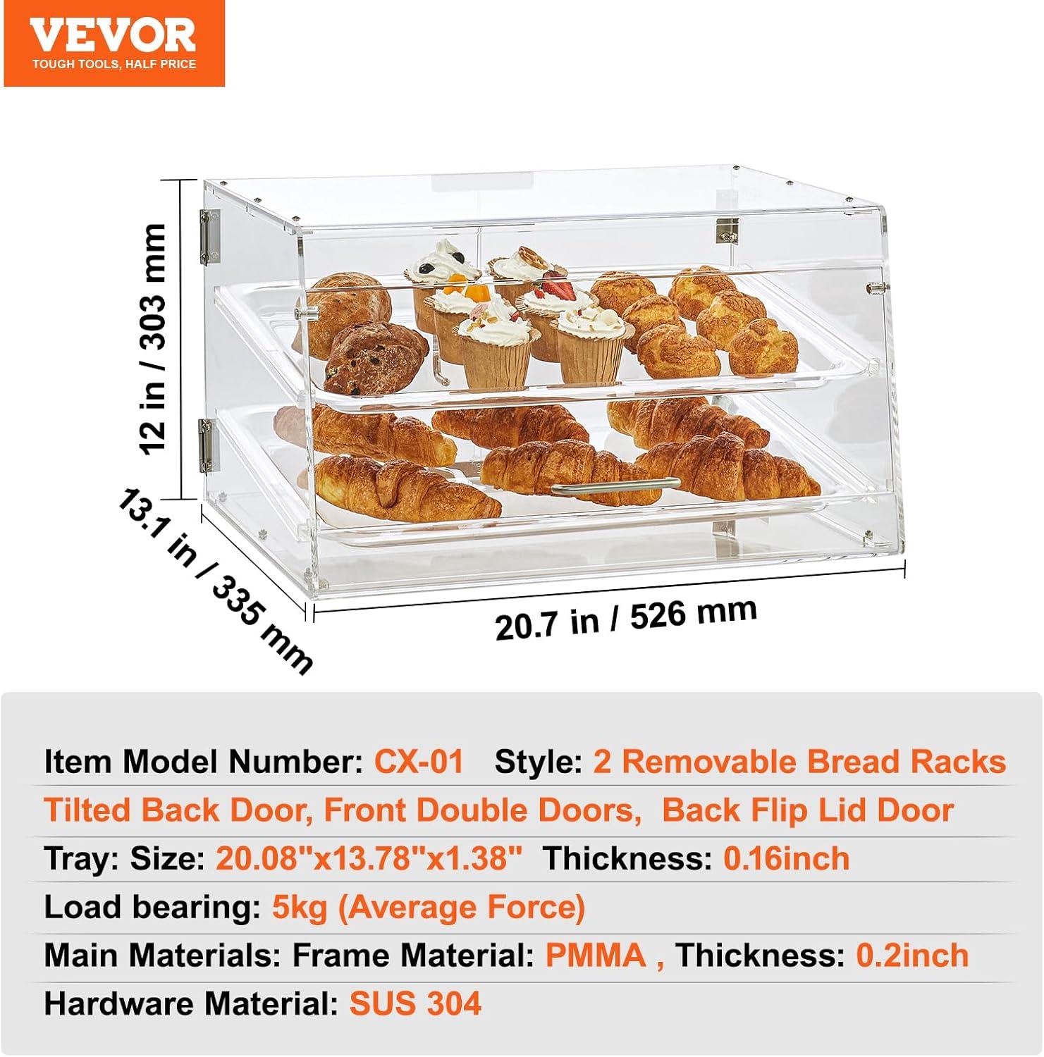 Clear Acrylic 2-Tier Pastry Display Case with Rear Door