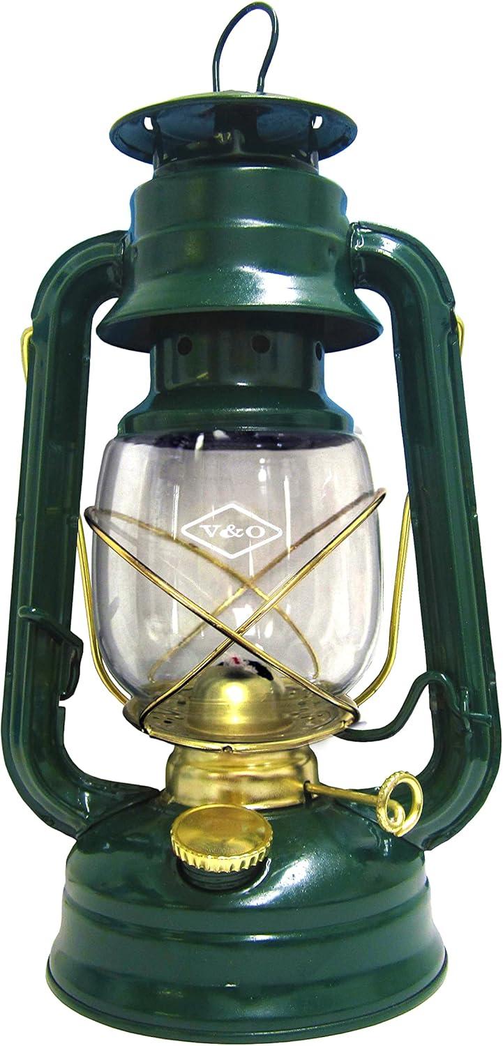 Hunter Green Metal Oil Lantern with Brass Trim