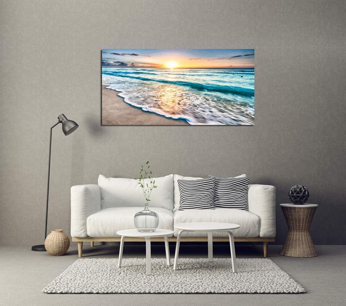 Shiartex Canvas Prints Wall Art Beach Sunset Ocean Waves Nature Pictures Stretched Pictures to Photo Paintings on Canvas for Home Office Decorations Wall Décor -20x16 In