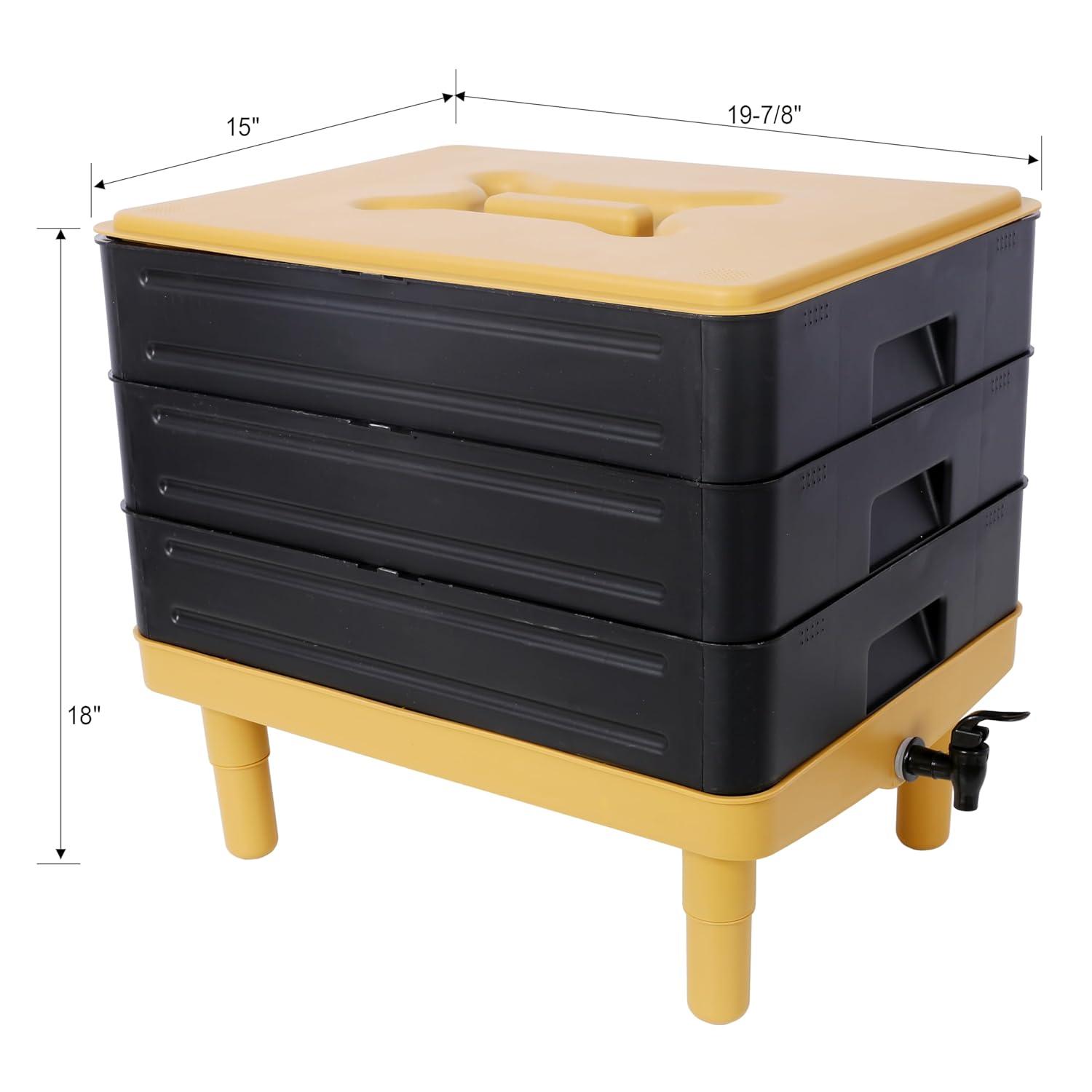 Large Capacity 3-Tray Worm Composter Kit 65L Stackable System for Nutrient-Rich Compost Efficient Indoor & Outdoor Vermicomposting Starter Odor-Free Recycling Bin Earth-Friendly Design