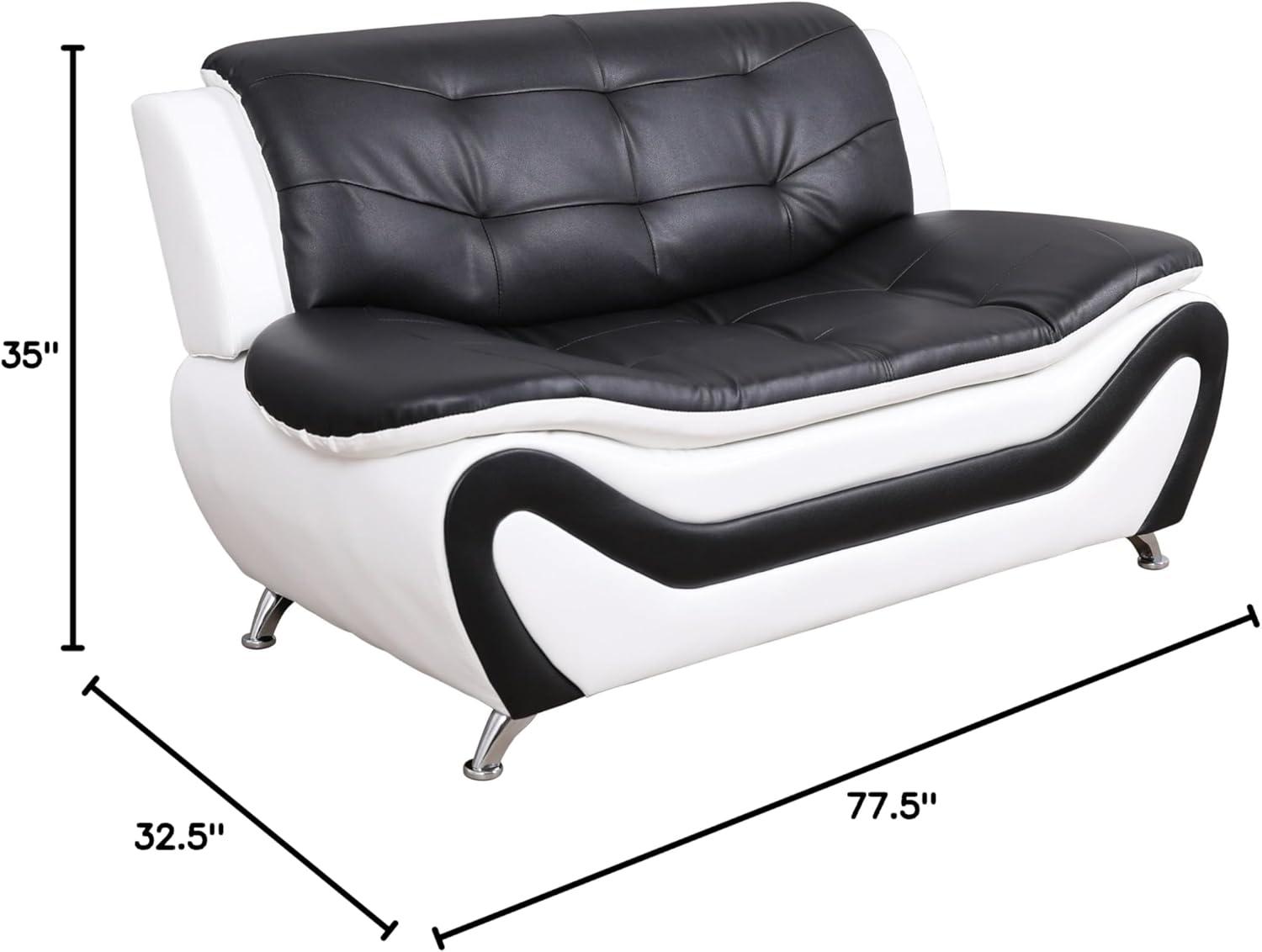 PonLiving Furniture 3 Piece Aldo Modern Sofa Set, Black & White Golden Coast Furniture 3 Piece Aldo Modern Sofa Set, Black & White