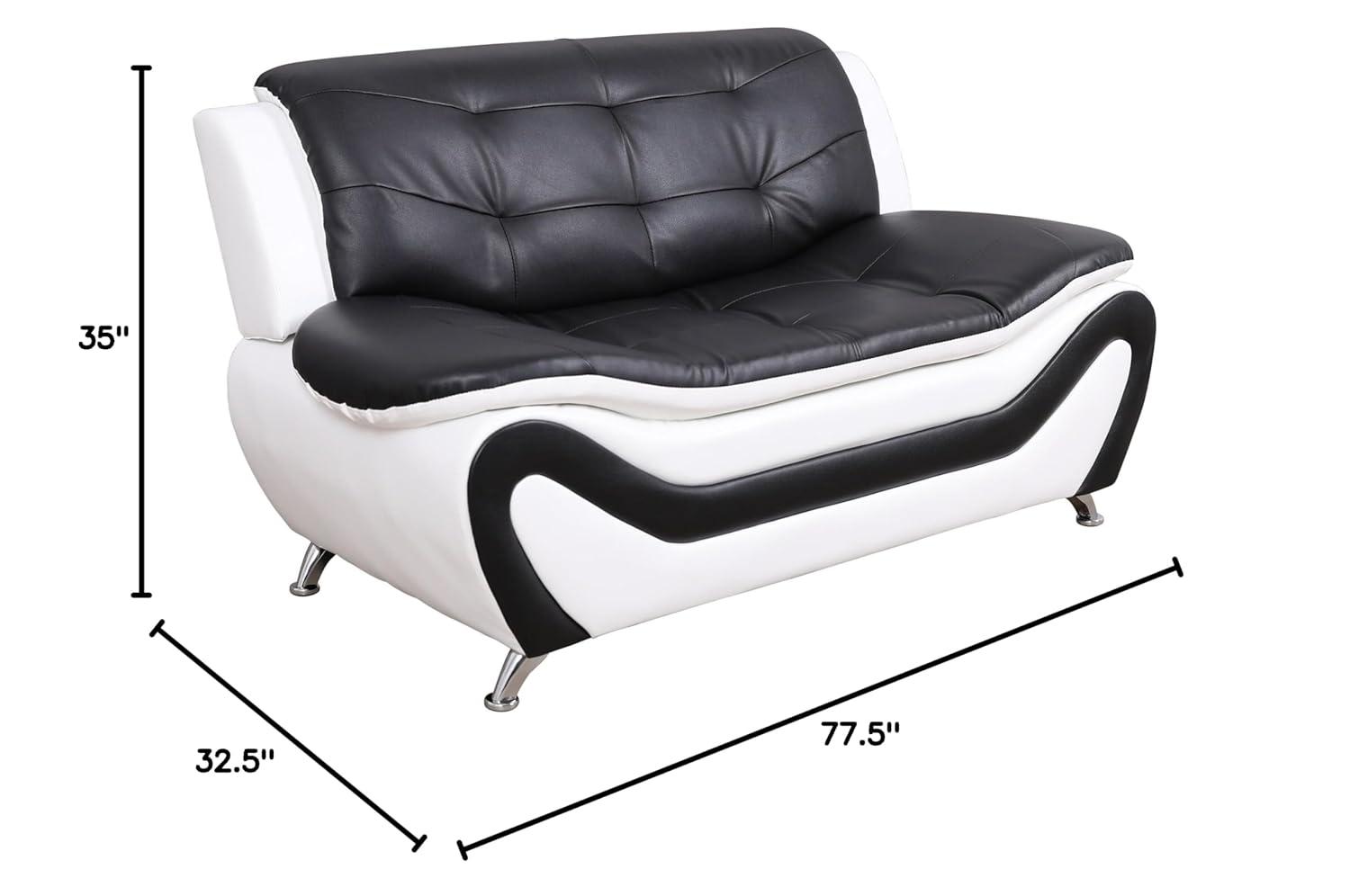 PonLiving Furniture 3 Piece Aldo Modern Sofa Set, Black & White Golden Coast Furniture 3 Piece Aldo Modern Sofa Set, Black & White