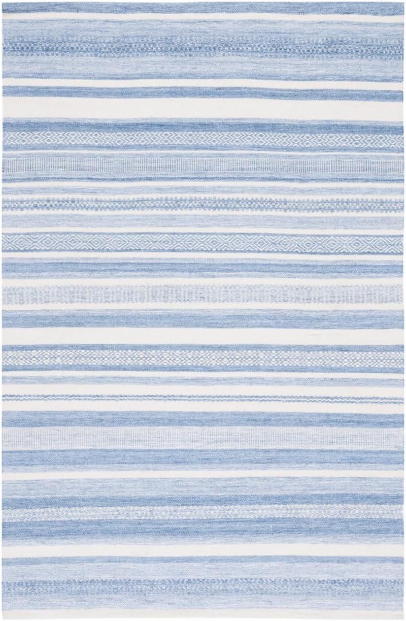 Striped Kilim STK425 Hand Woven Area Rug - Blue/Ivory - 5'x8' - Safavieh.