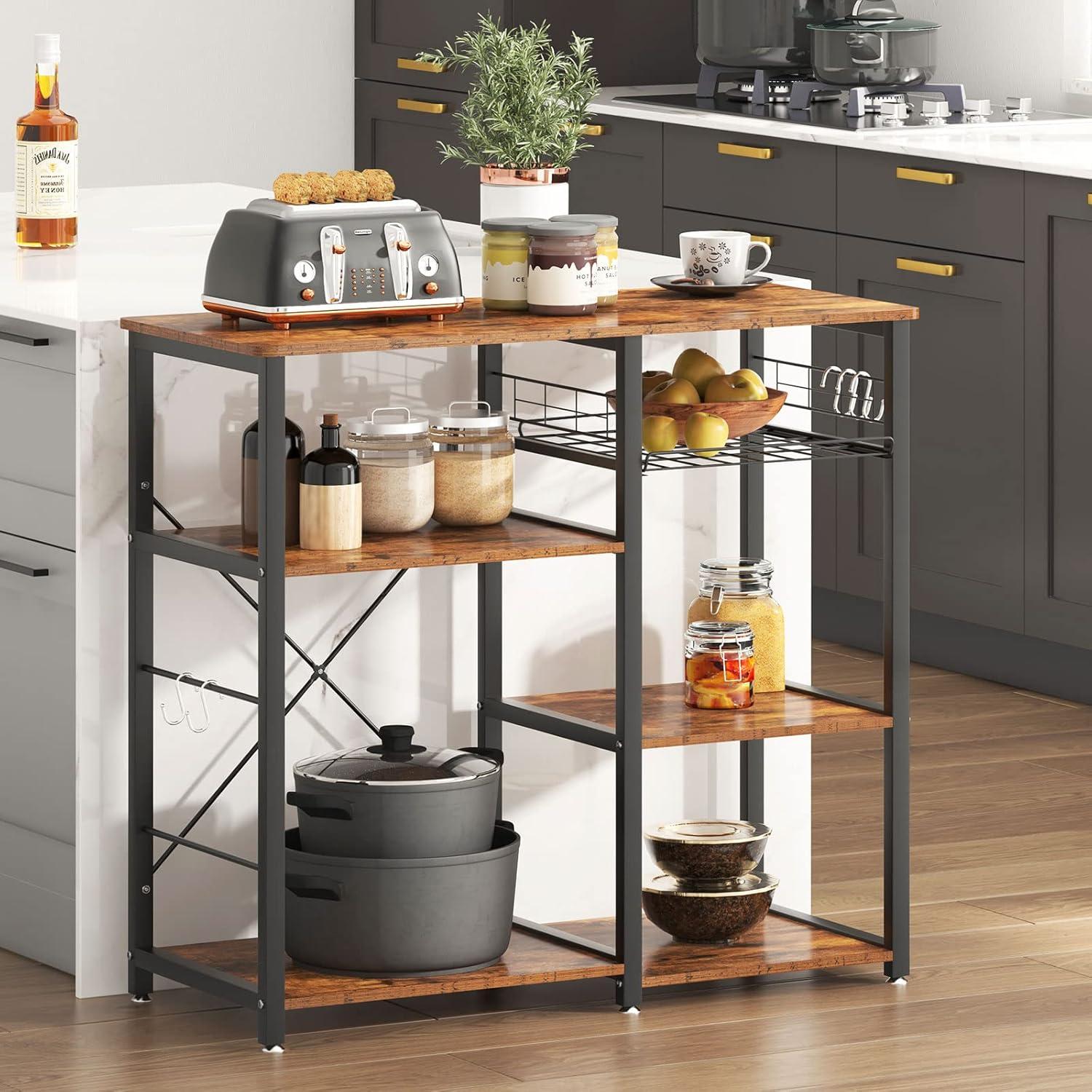 Rustic Brown 3-Tier Wood and Metal Kitchen Baker's Rack