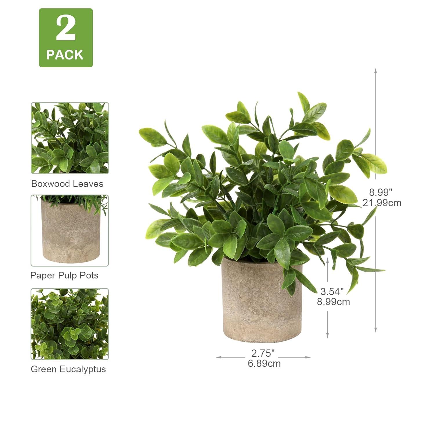 2 Pack Small Fake Plants Eucalyptus Potted Artificial Plants for Shelf Desk Home Bathroom Farmhouse Room Coffee Table Decor