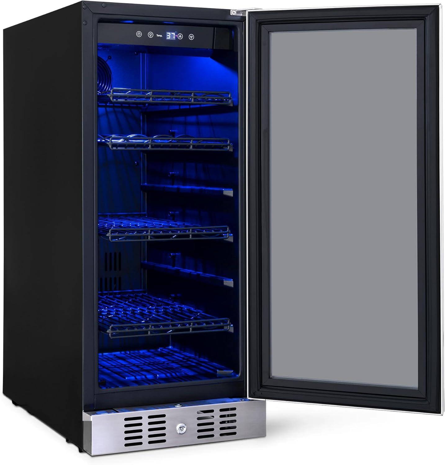 Newair 15" FlipShelf Wine and Beverage Refrigerator, Reversible Shelves Hold 80 Cans or 33 Bottles