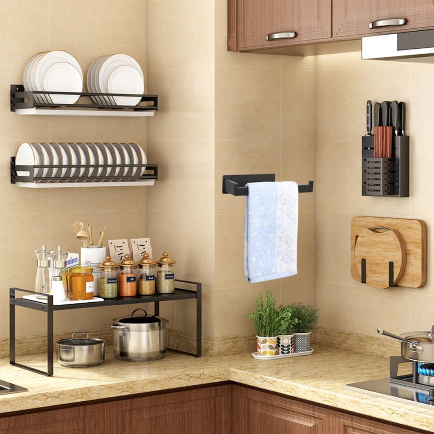 Hand Towel Holder, Strong Self Adhesive Hand Towel Ring, Thicken SUS304 Stainless Steel Hand Towel Bar/Rack, No Drilling Modern Hand Towel Hanger (Matte Black, 9 in)