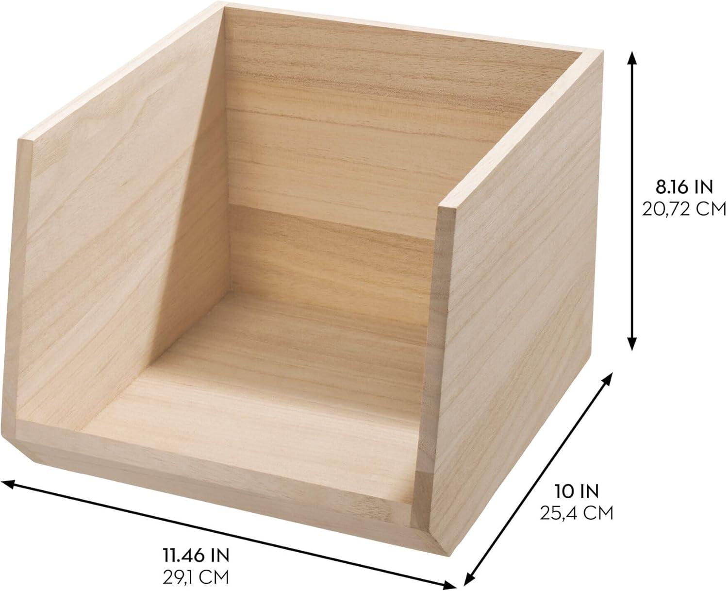 iDesign Renewable Wood Collection in Paulownia Wood Open Front Storage Bin, 11.46" x 8" x 10"