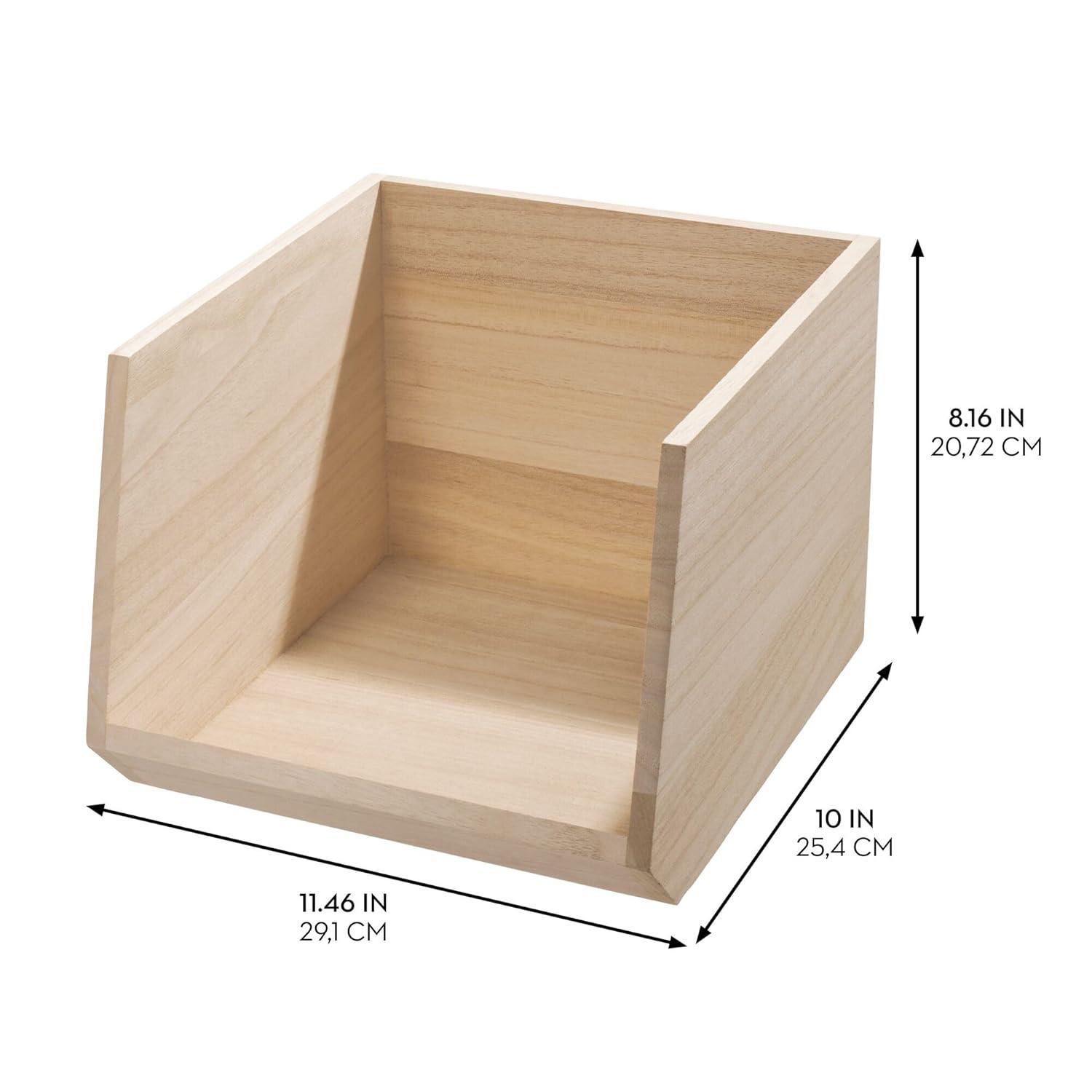 iDesign Renewable Wood Collection in Paulownia Wood Open Front Storage Bin, 11.46" x 8" x 10"