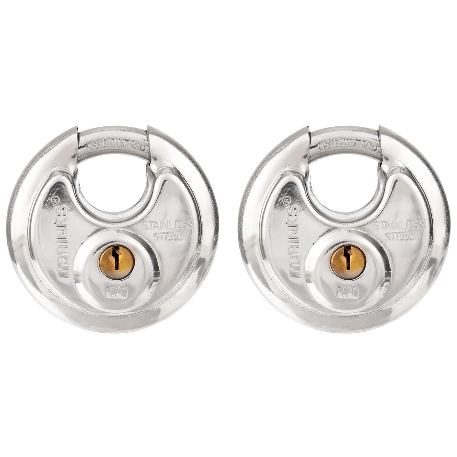 (2 pack) Brinks Commercial Stainless Steel 70mm Keyed Discus Padlock with 5/8in Shackle