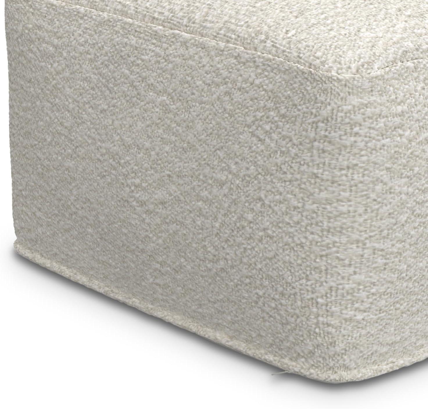 Simpli Home Chantal Contemporary Square Pouf in Ivory Boucle