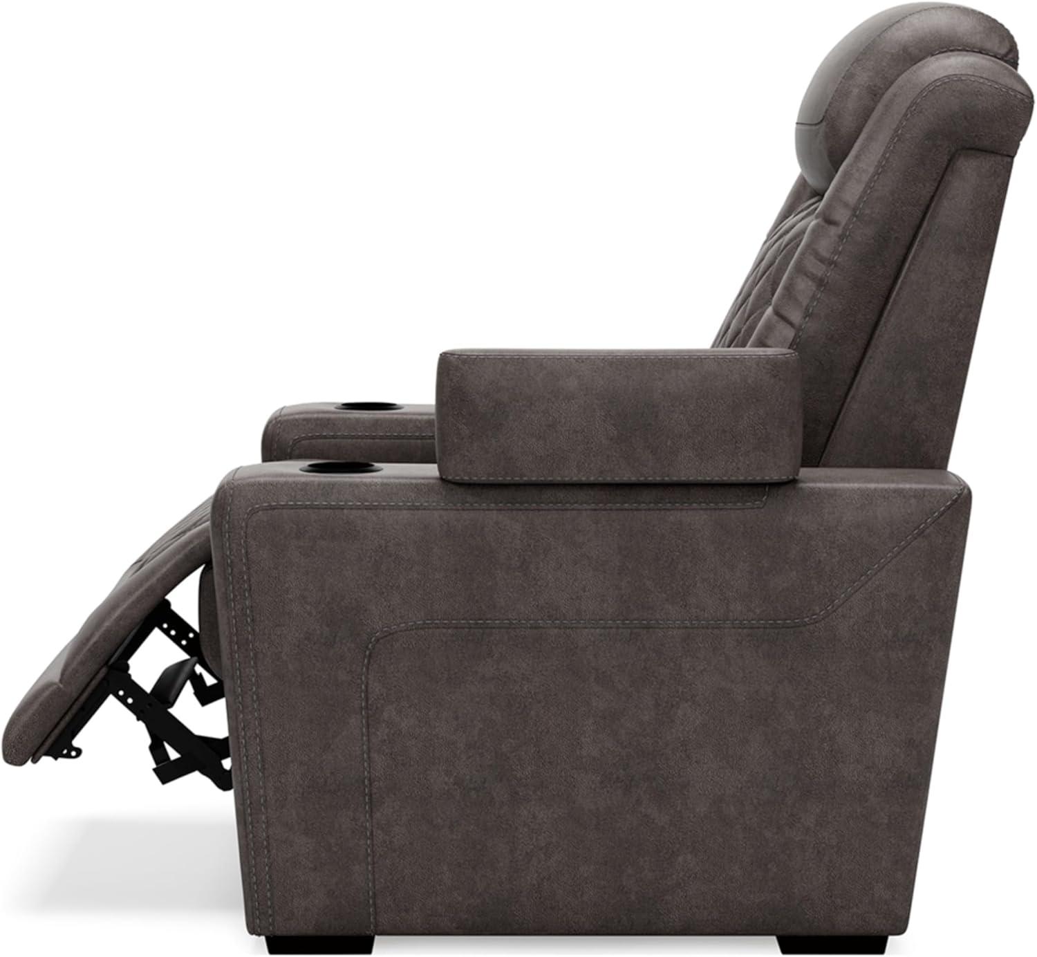 Gray Faux Leather Power Recliner with Adjustable Headrest