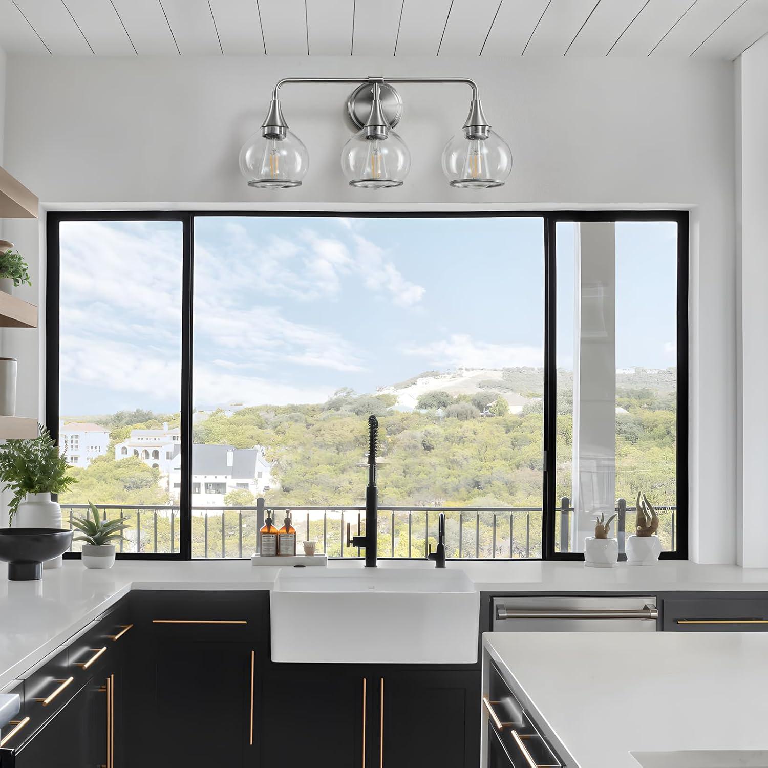 Black and Gold Bathroom Vanity Light 3-Lights Bathroom Light Fixtures Over Mirror with Clear Glass Shade 22.4 inch Wall Sconce Lighting Bath(Exclude E26 Bulb)