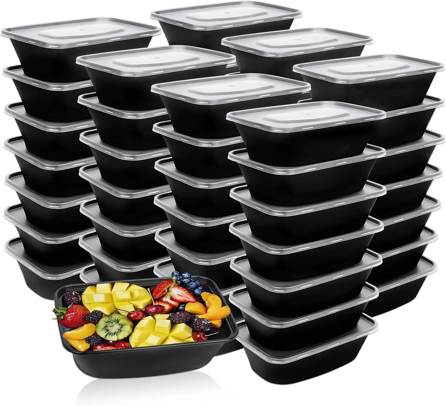 Black BPA-Free 12 oz Plastic Meal Prep Containers Set