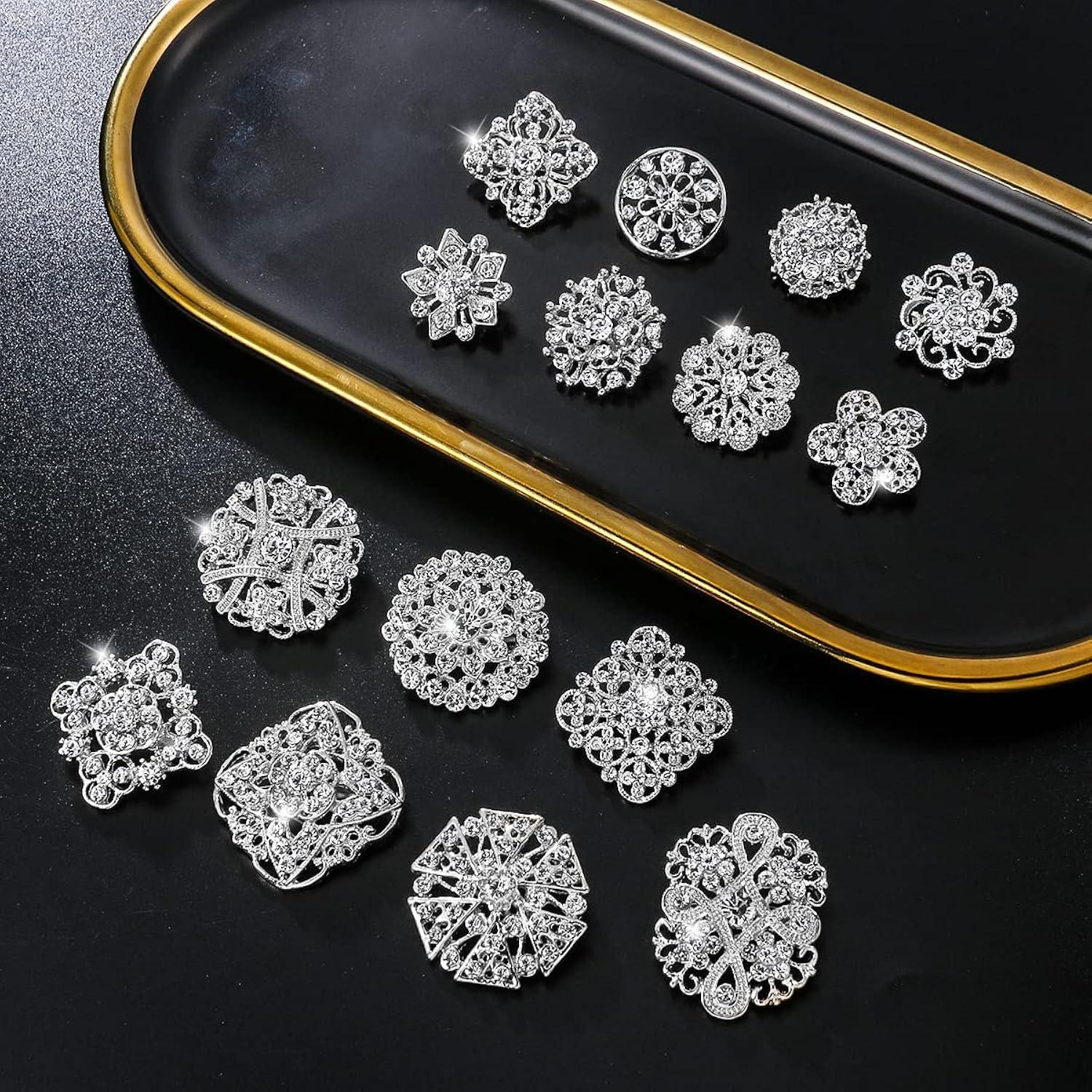 24Pcs Crystal Rhinestones Brooch Pin Rhinestone Decoration Bouquet Supplies