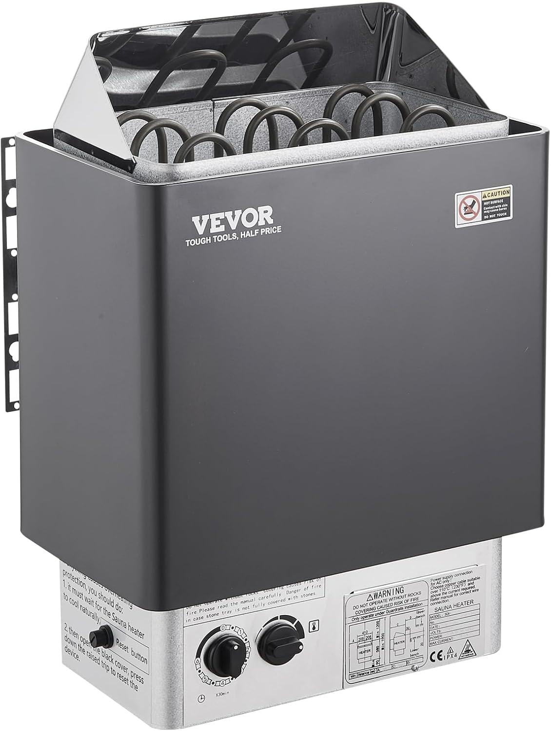 VEVOR 4.5KW Black and Silver Electric Sauna Heater with Timer