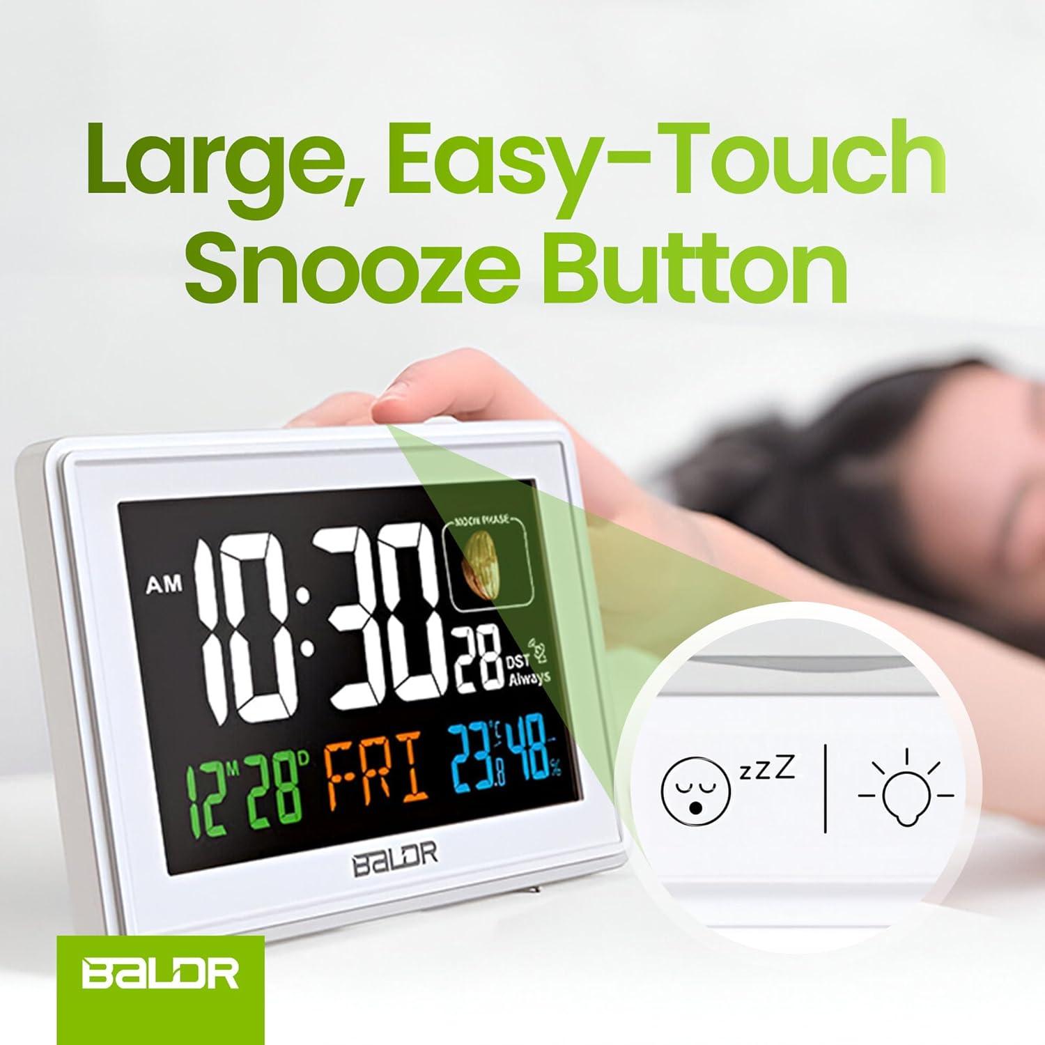 BALDR Atomic Alarm Clock - Large Color Display Digital Desk Clock (White)