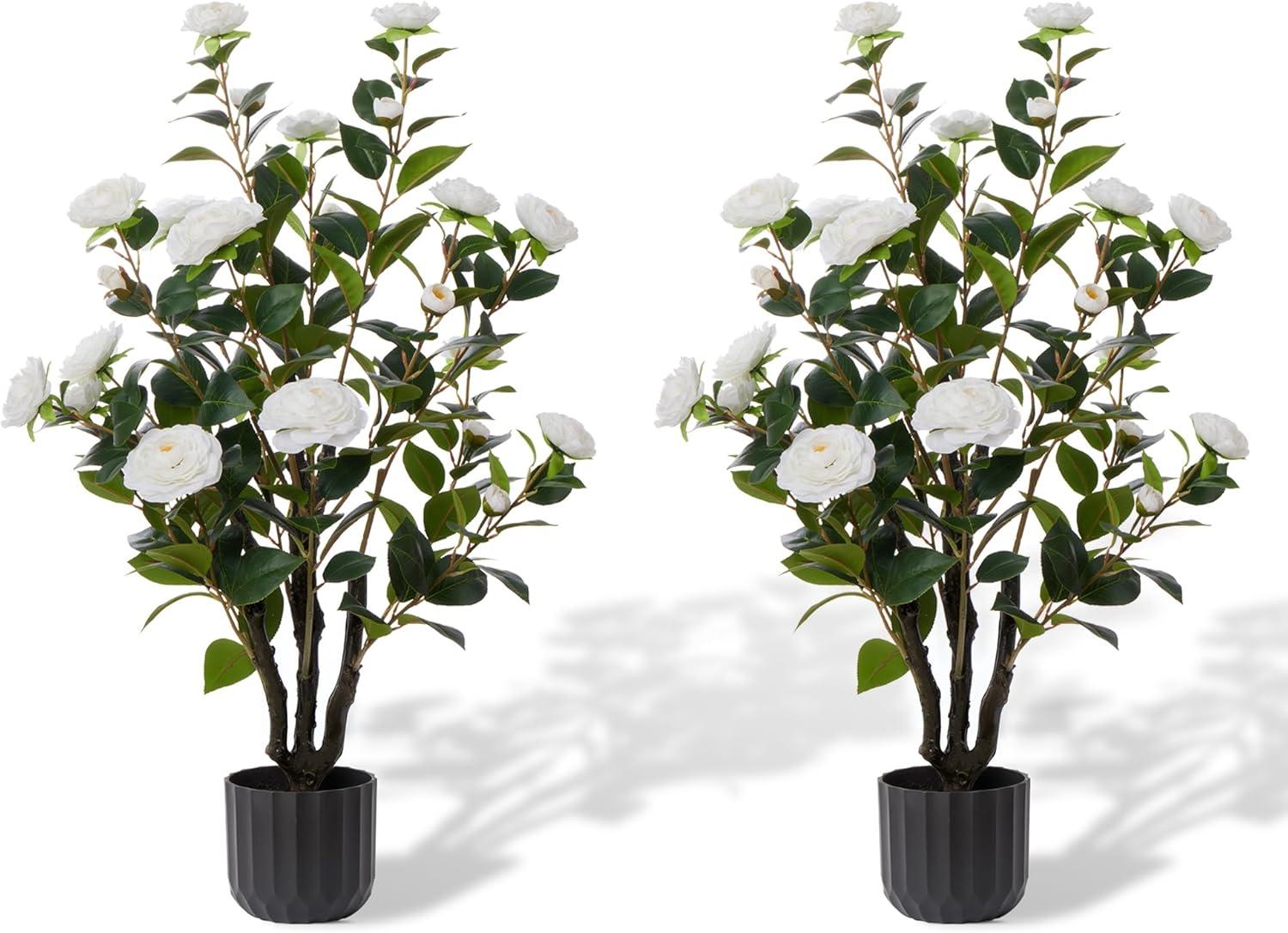 Primrue Primrue 38'' Artificial Camellia Tree Faux Floral Plant Fake Tree For Decoration White