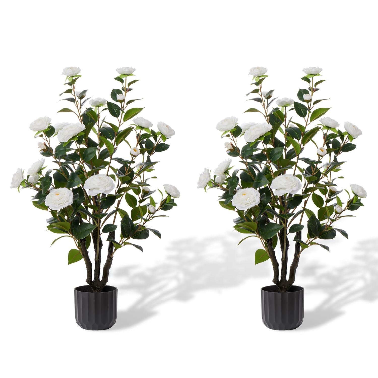 Primrue Primrue 38'' Artificial Camellia Tree Faux Floral Plant Fake Tree For Decoration White